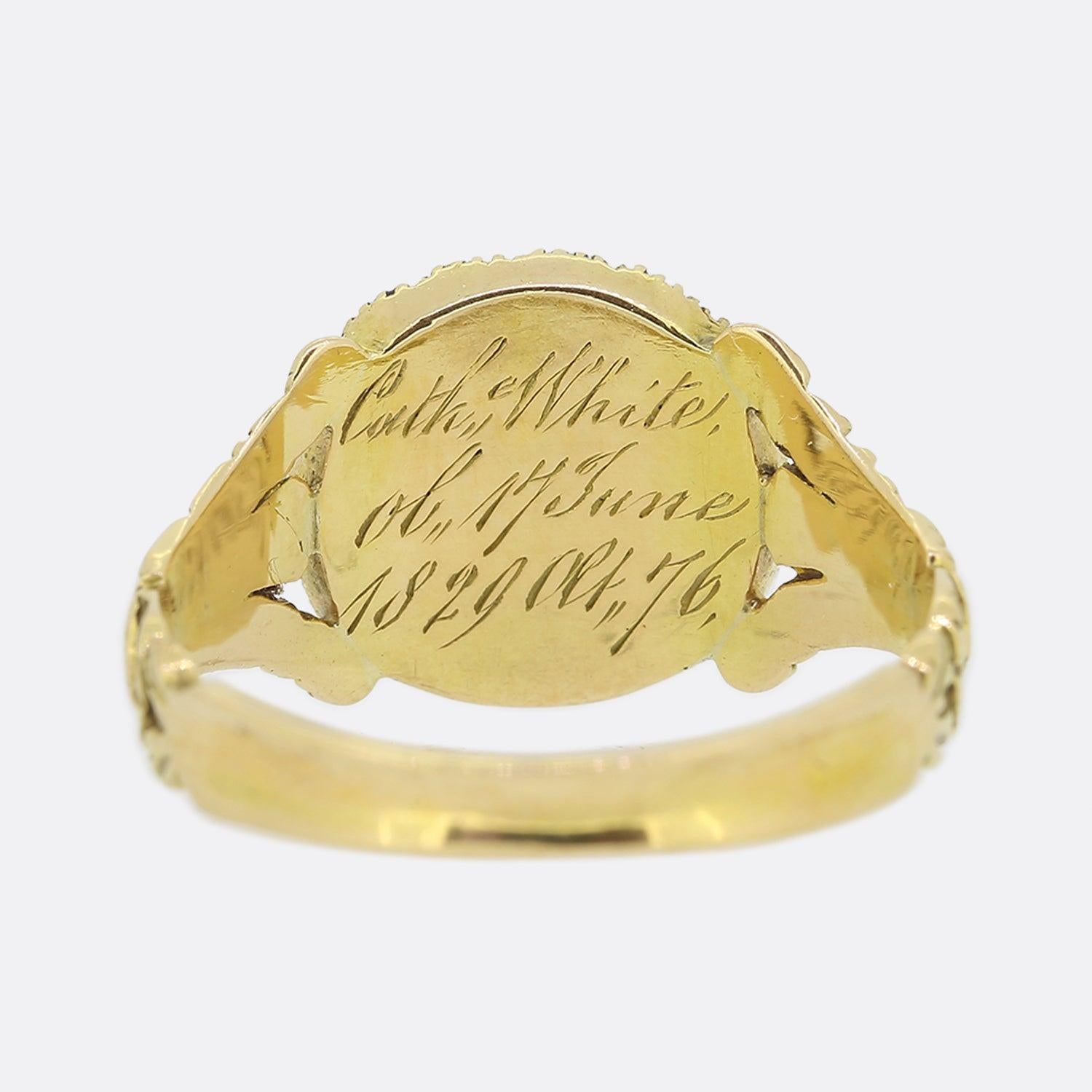 Georgian Pearl, Turquoise and Enamel Mourning Ring In Good Condition In London, GB