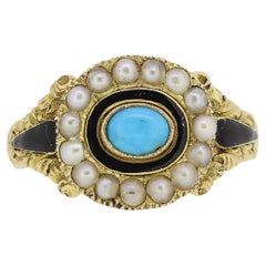 Bague de deuil géorgienne, turquoise et émail