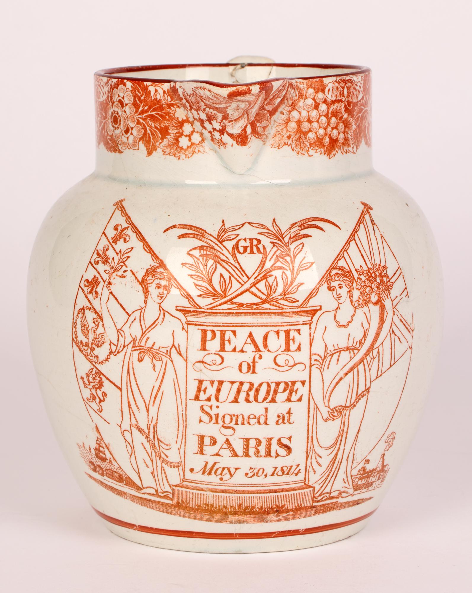 Georgian Pearlware Treaty of Paris Commemorative Pottery Jug 1814  For Sale 2