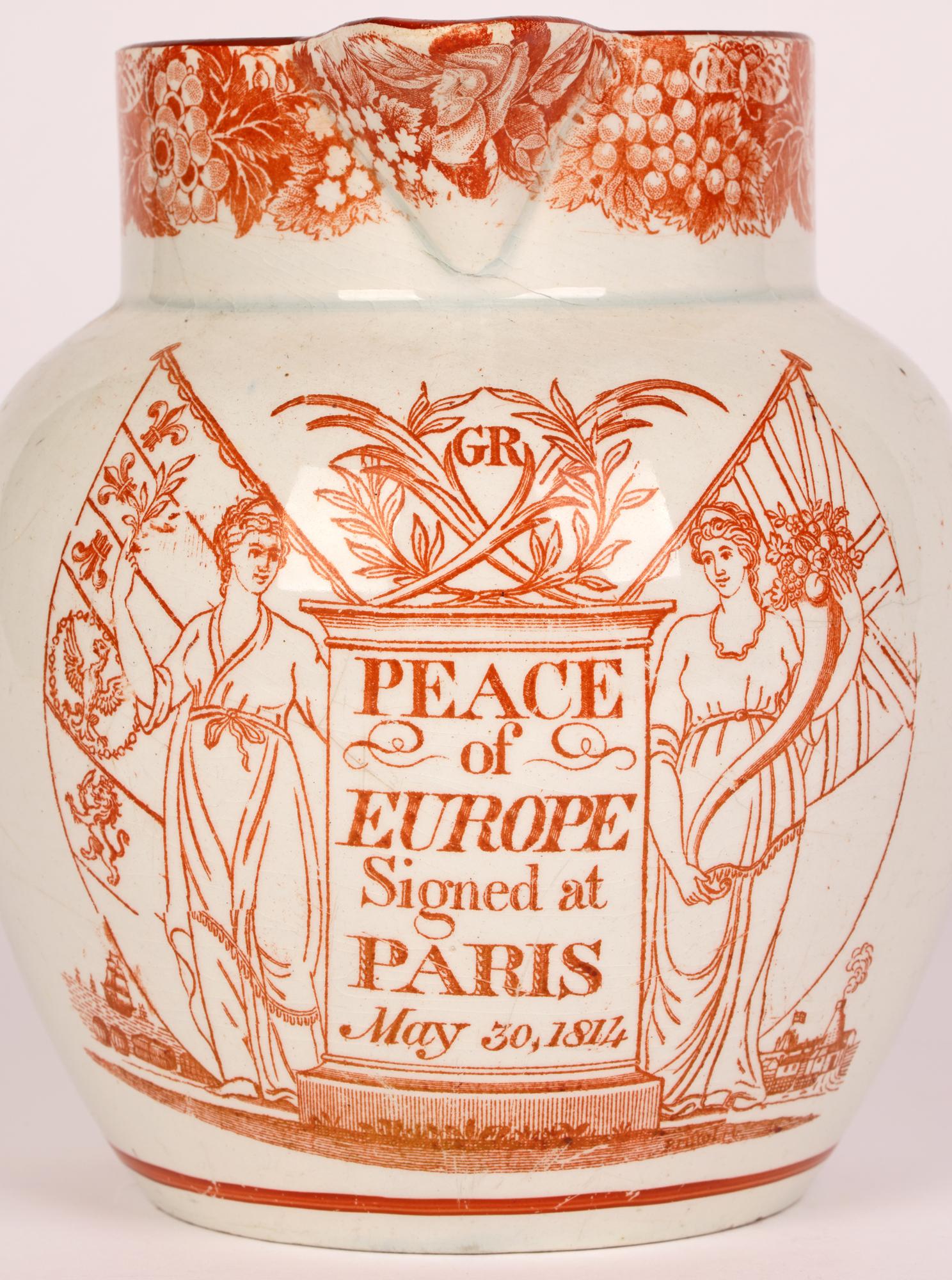 Georgian Pearlware Treaty of Paris Commemorative Pottery Jug 1814  For Sale 4
