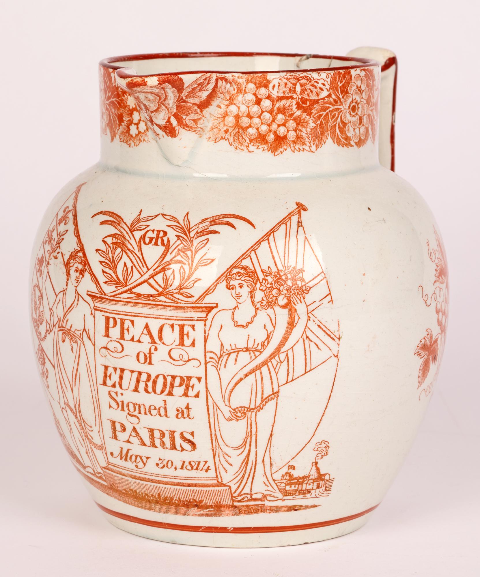 Georgian Pearlware Treaty of Paris Commemorative Pottery Jug 1814  For Sale 5