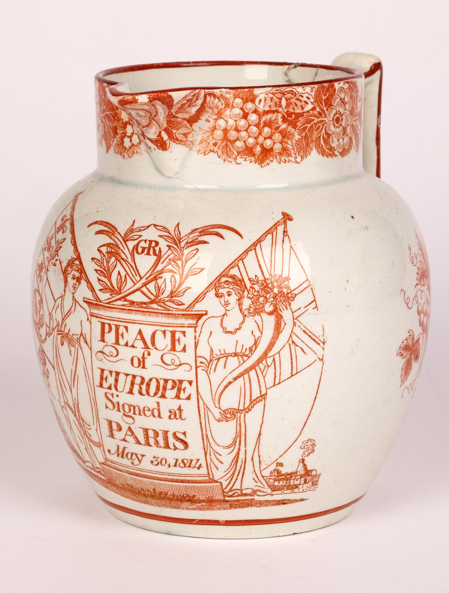 Georgian Pearlware Treaty of Paris Commemorative Pottery Jug 1814  For Sale 10