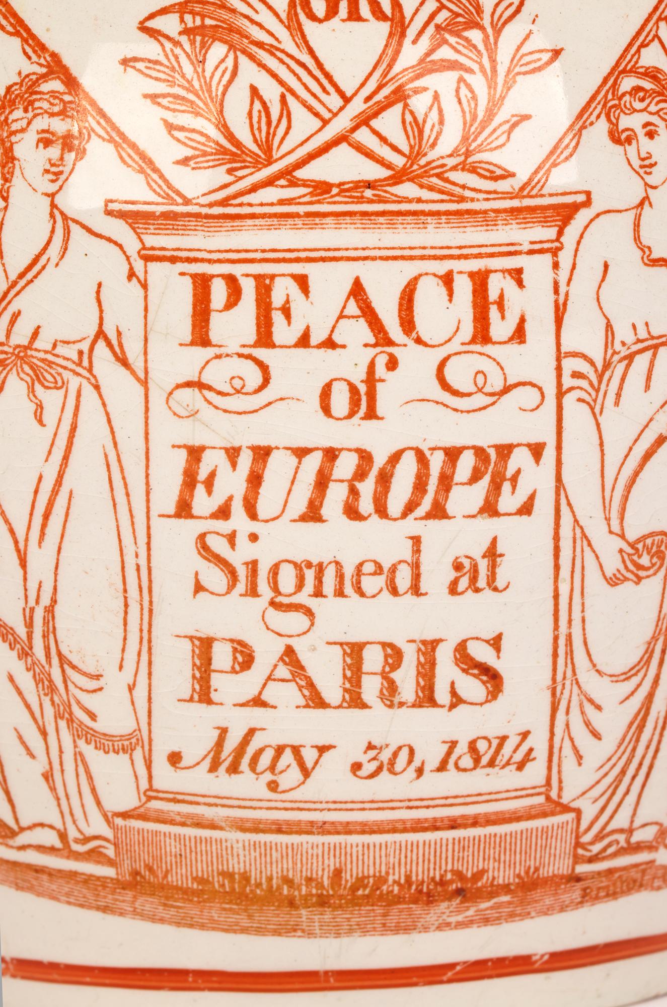 English Georgian Pearlware Treaty of Paris Commemorative Pottery Jug 1814  For Sale