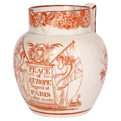 Georgianisches Perlenware Treaty of Paris, Gedenkgeschirrkrug für georgianische Keramik 1814 