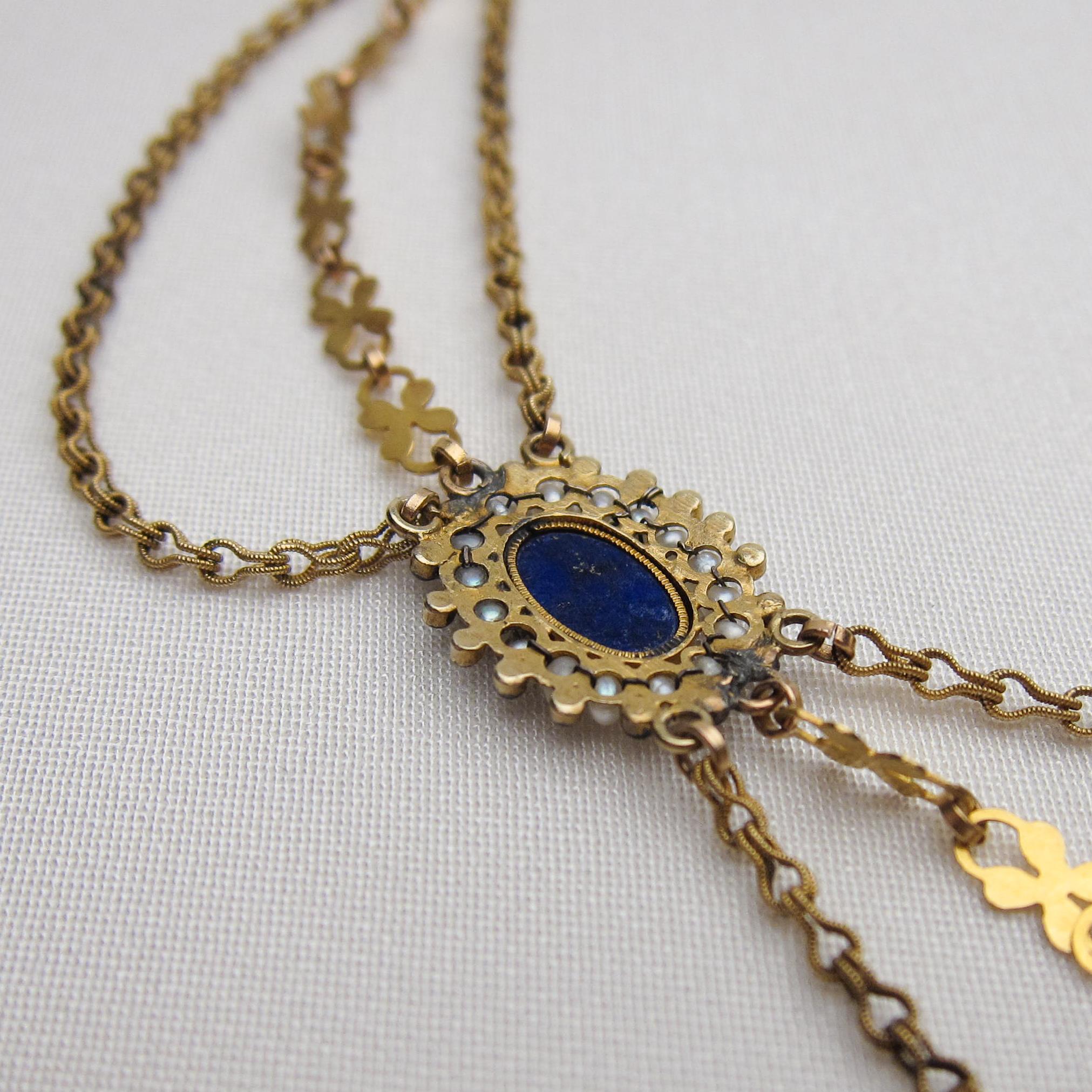 Georgian Pendant with Lapis, Pearls and Miniature Hand-Painted Cherub Painting For Sale 3