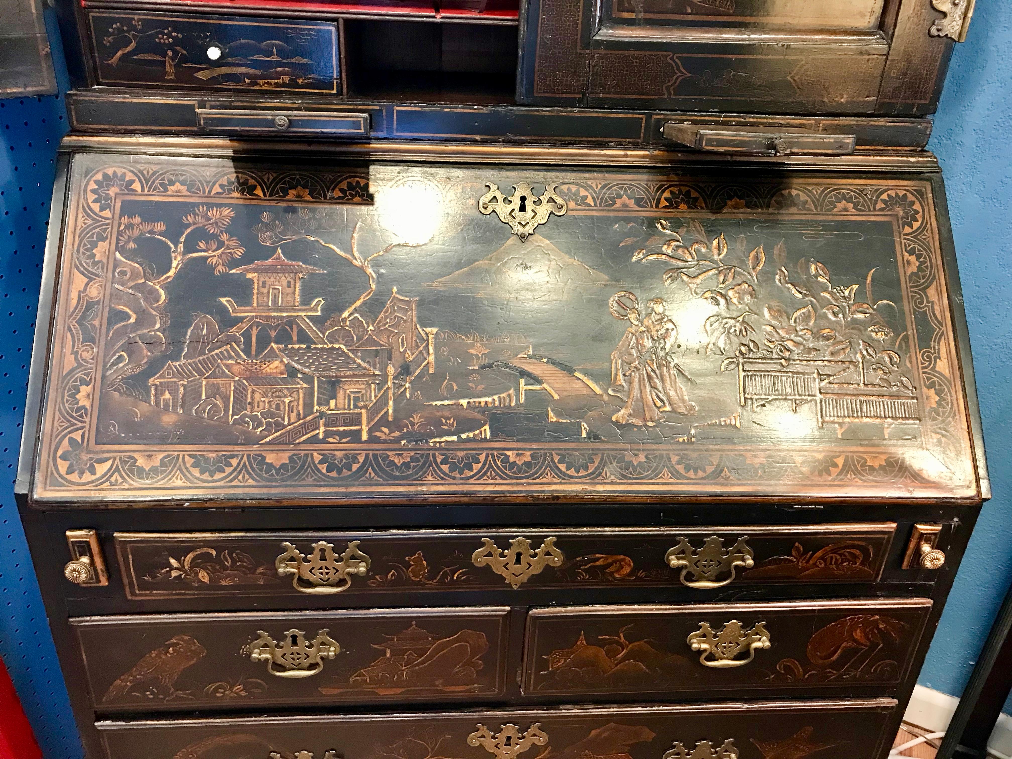 Georgian Period Chinoiserie Secretary Desk / Bookcase 1