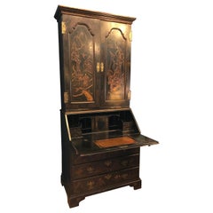 Antique Georgian Period Chinoiserie Secretary Desk / Bookcase