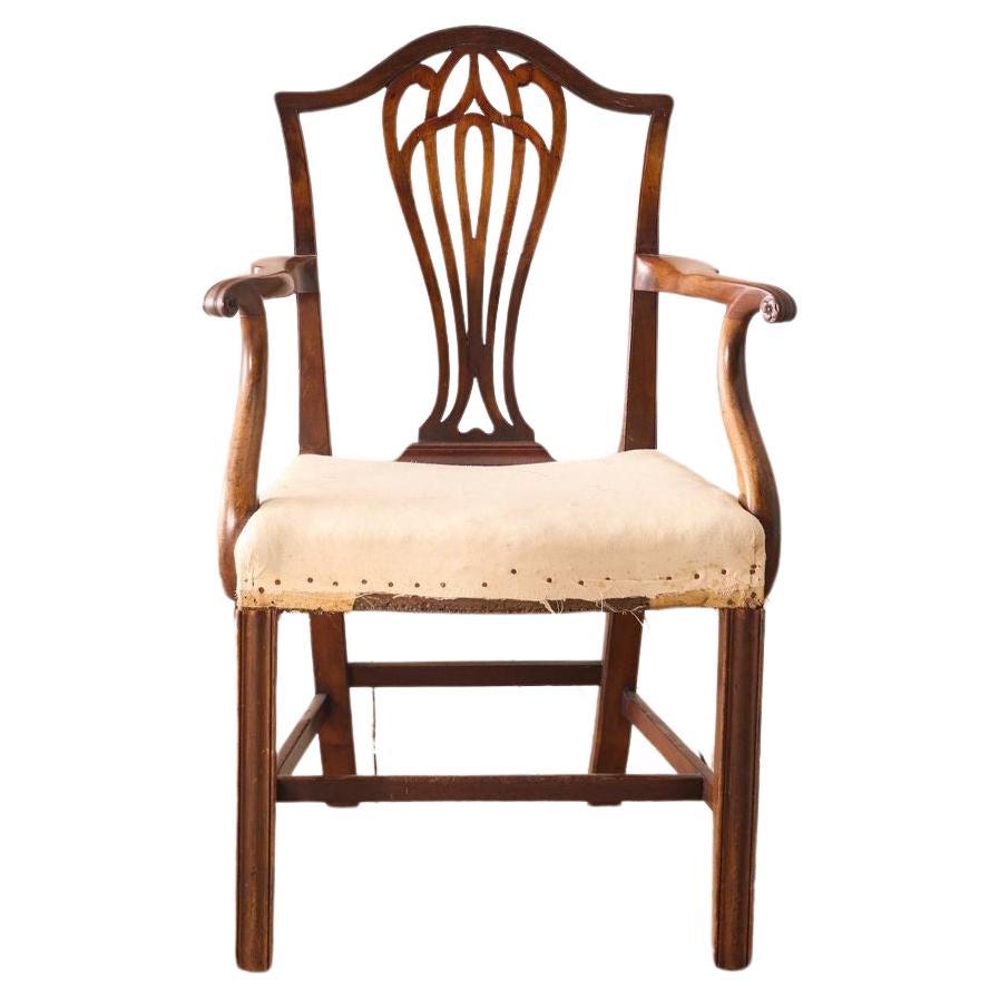 Georgian period mahogany open armchair with fretwork back For Sale