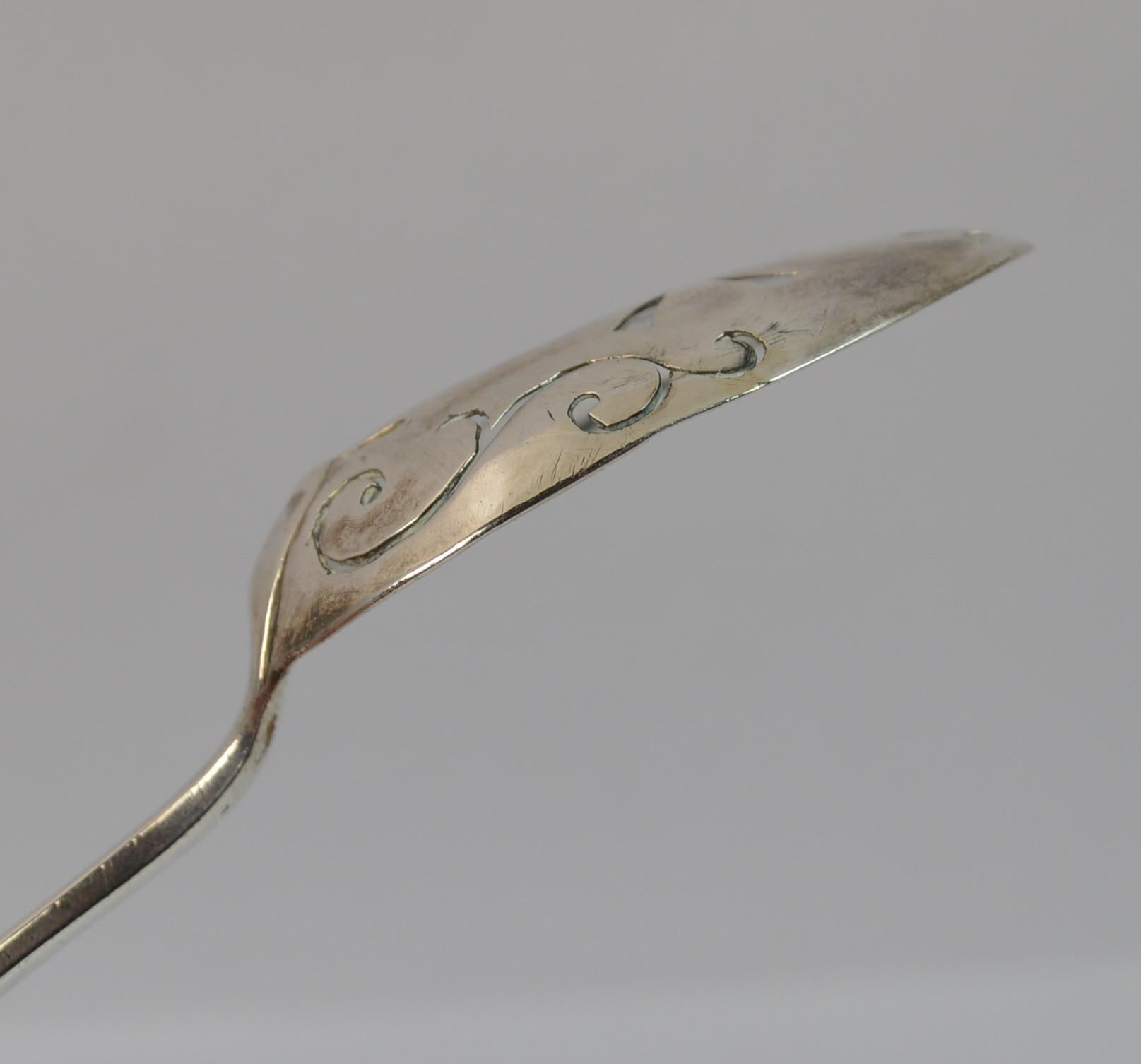 George III Georgian Period Rare Solid Silver Mote Spoon, circa 1800