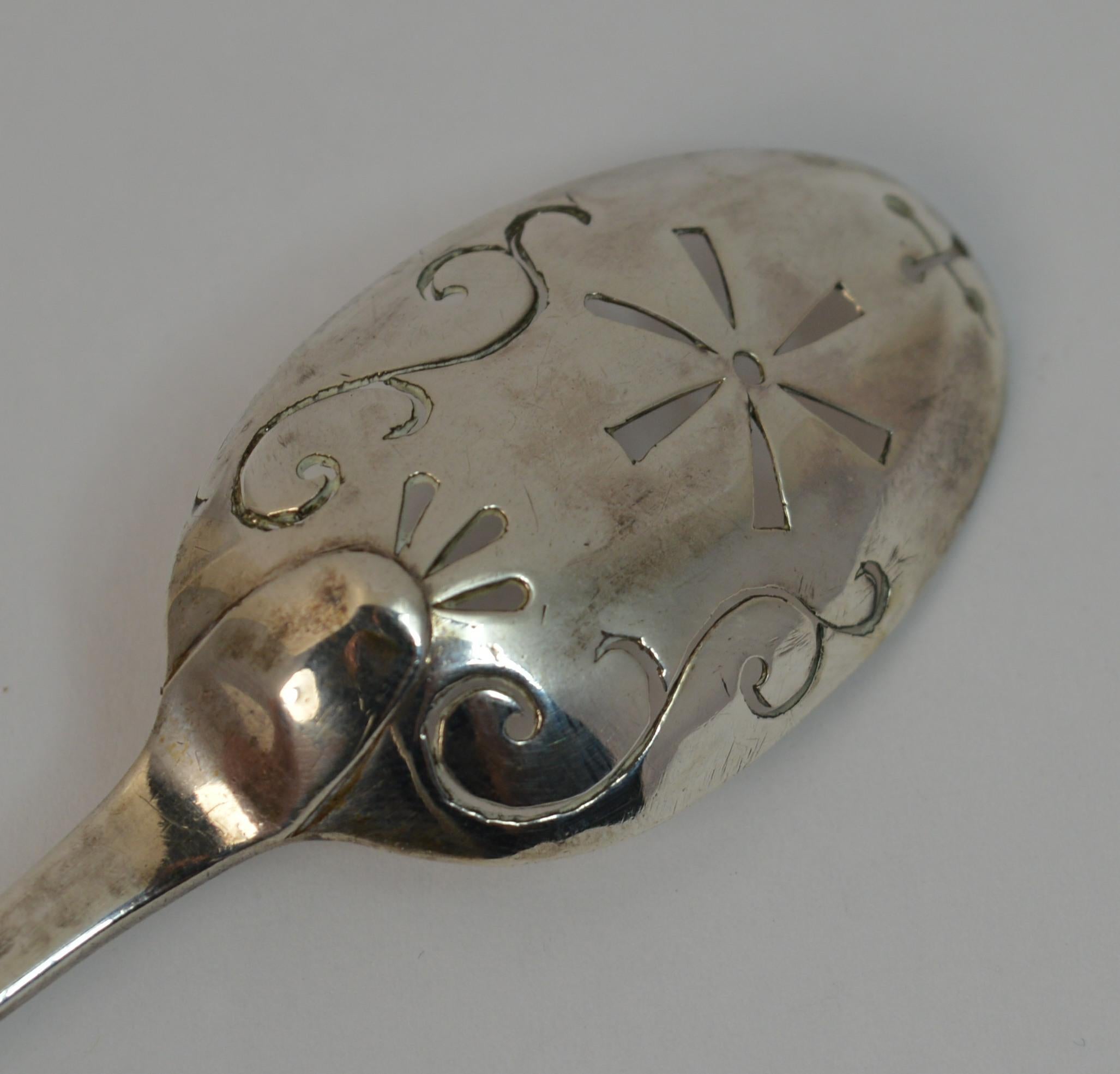 Georgian Period Rare Solid Silver Mote Spoon, circa 1800 1