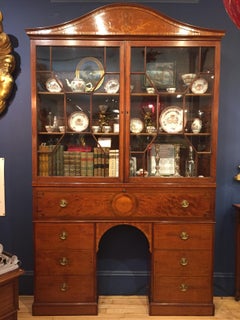 George III Period Satinwood and Mahogany Secretaire Bookcase Cabinet, shallow