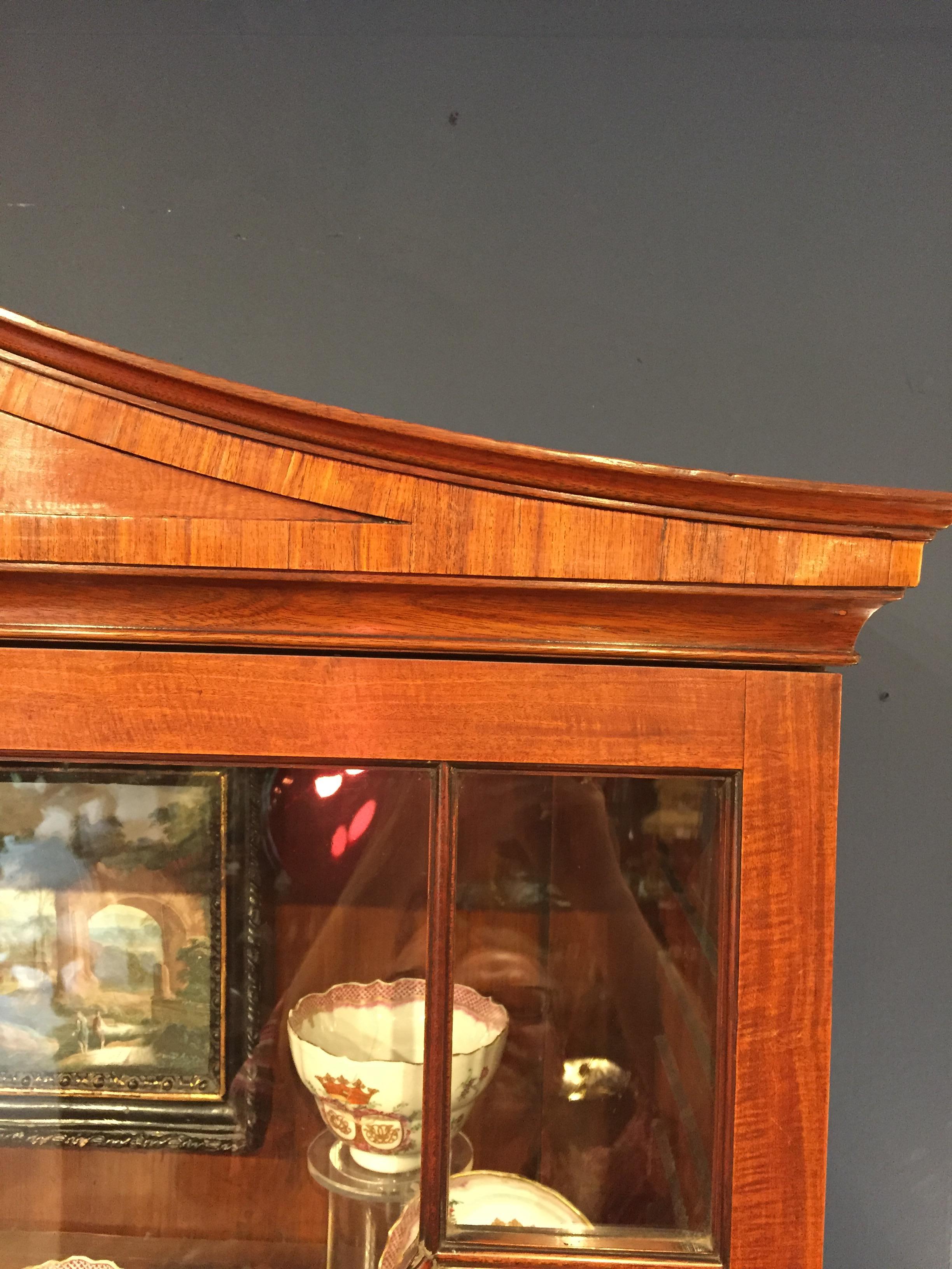 English George III Period Satinwood and Mahogany Secretaire Bookcase Cabinet, shallow For Sale
