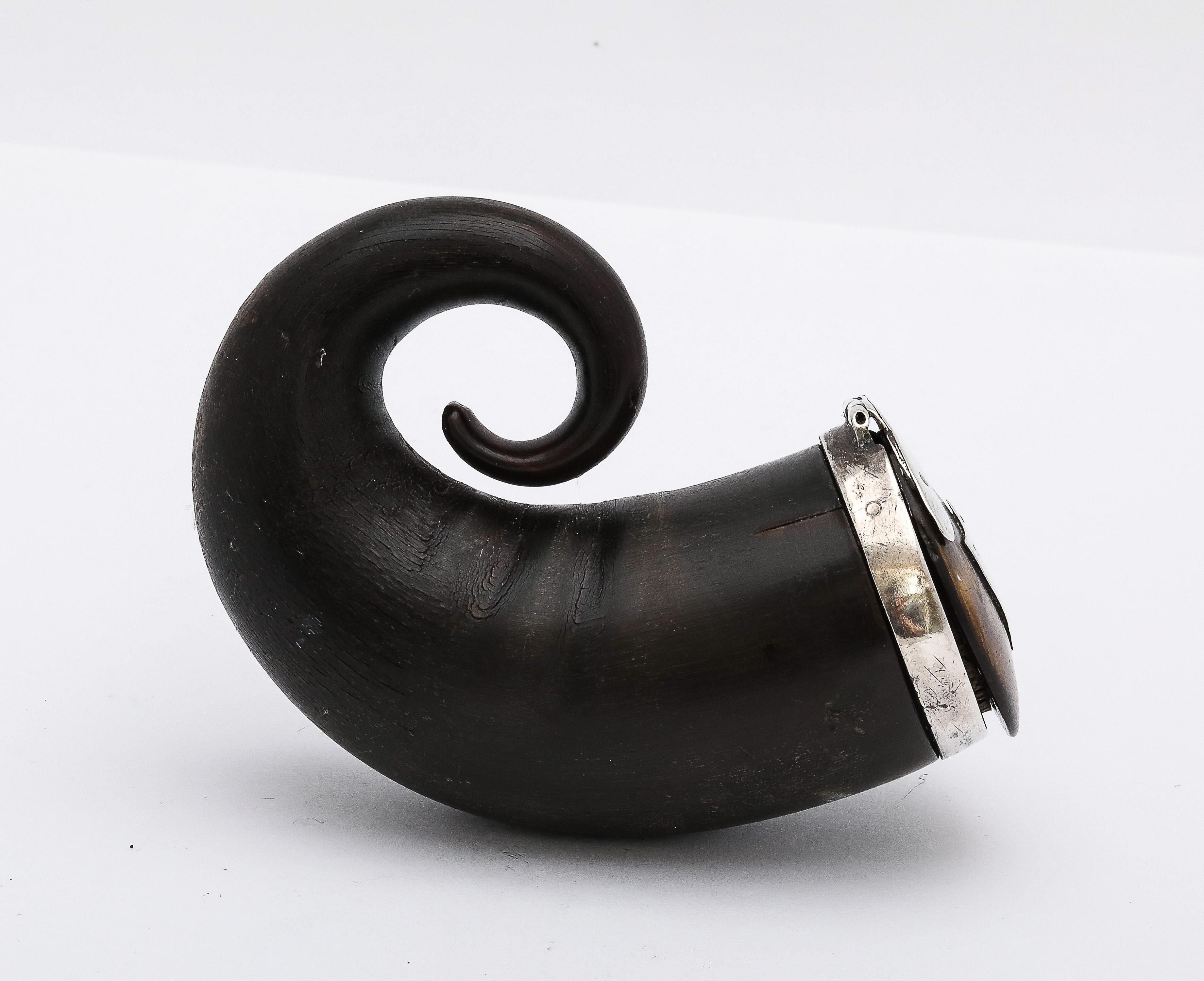 Late 18th Century Georgian Period Scottish Sterling Silver-Mounted Snuff Mull With Hinged Lid