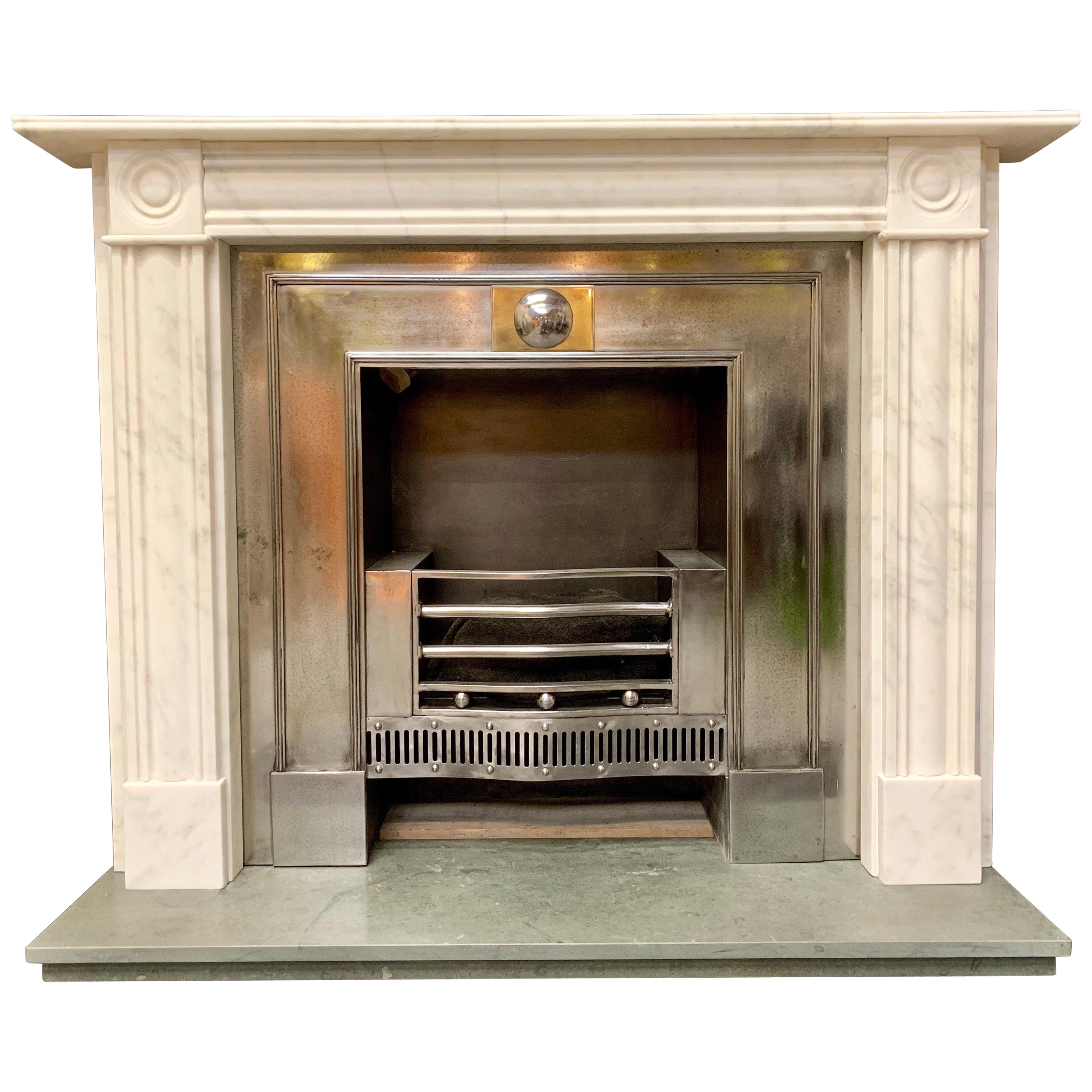 Georgian Period Style Statuary Marble Bullseye Fireplace Surround