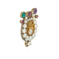 Georgian Pinchbeck and Multi-Gem "Regard" Brooch Designed as a Petite Lyre