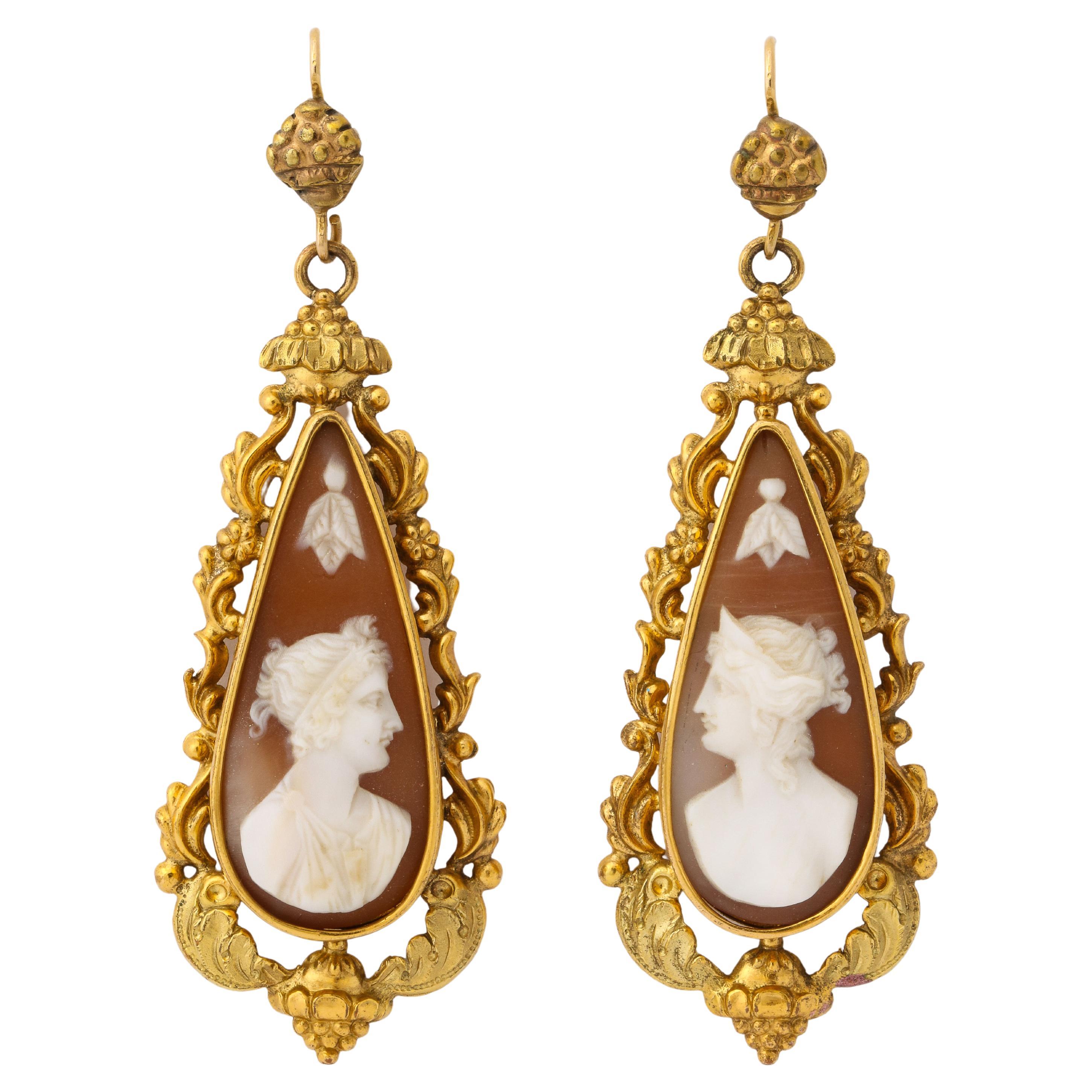 Georgian Pinchbeck Cameo Goddess Earrings For Sale