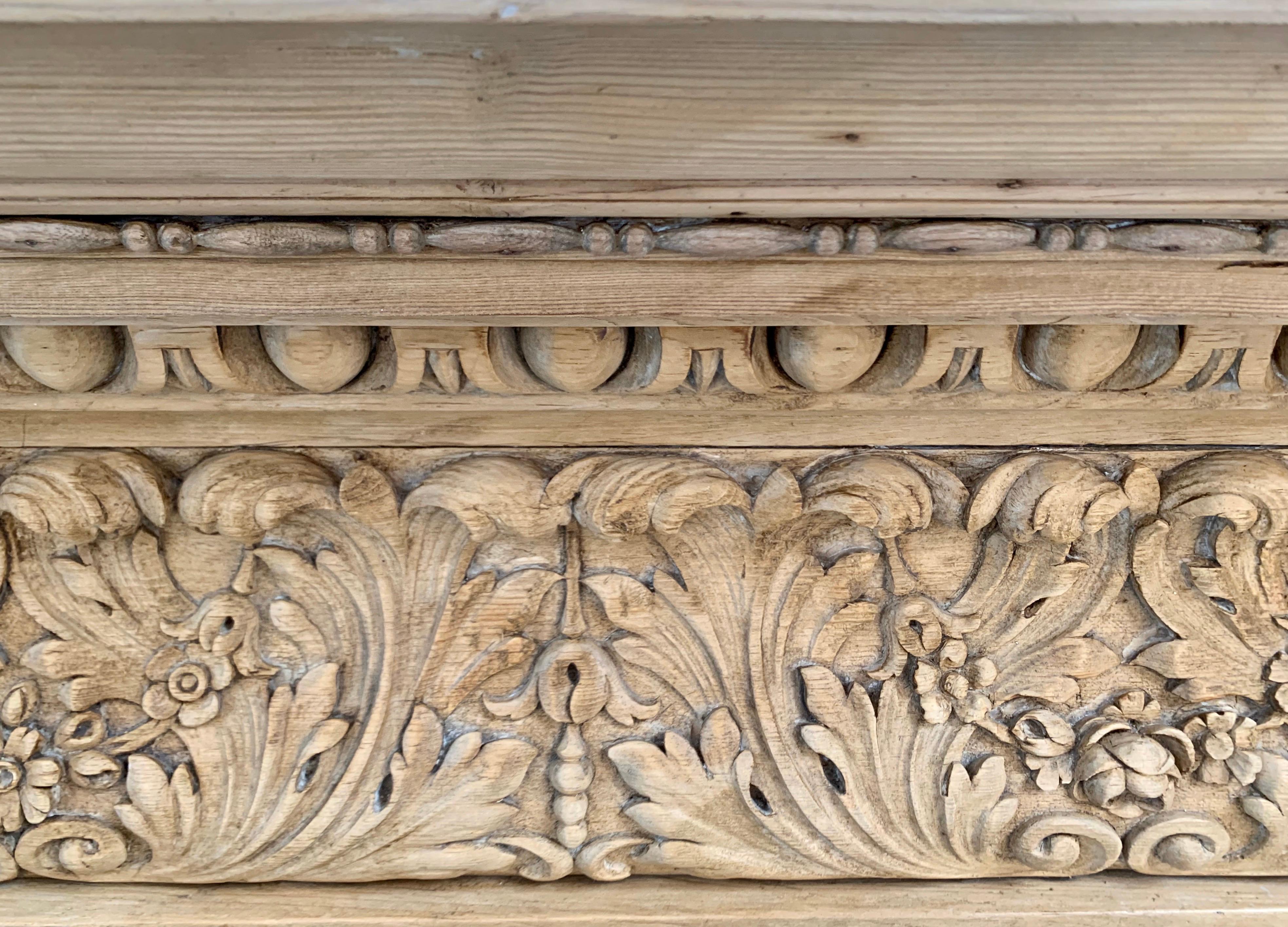 Georgian Pine Hand Carved Fireplace Mantel 6