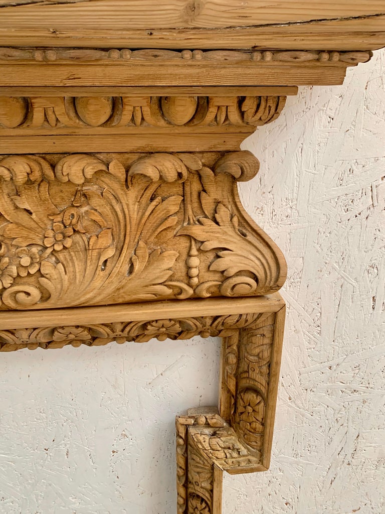 Pine Hand Carved Fireplace Mantel at 1stDibs