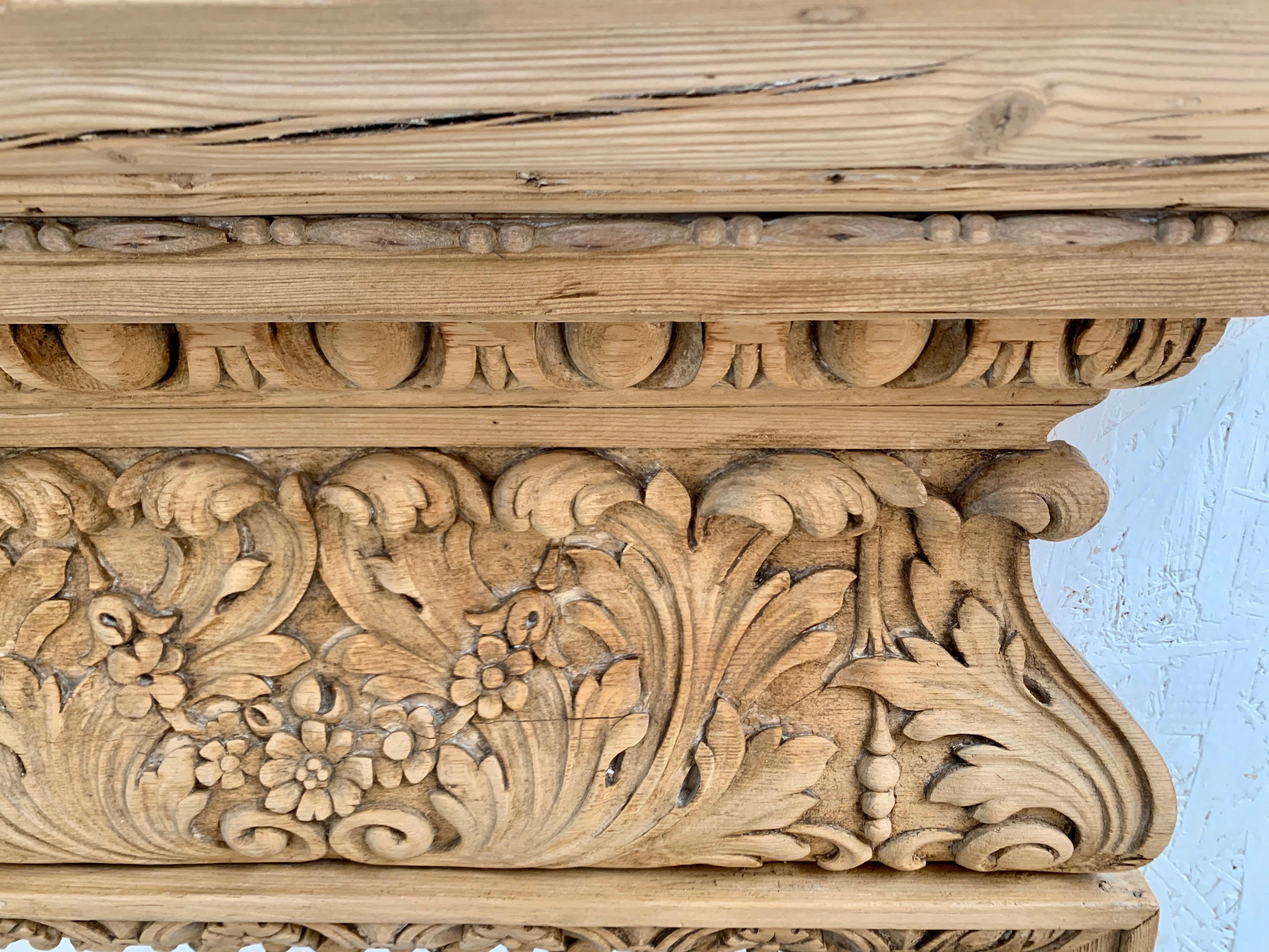 Georgian Pine Hand Carved Fireplace Mantel 8
