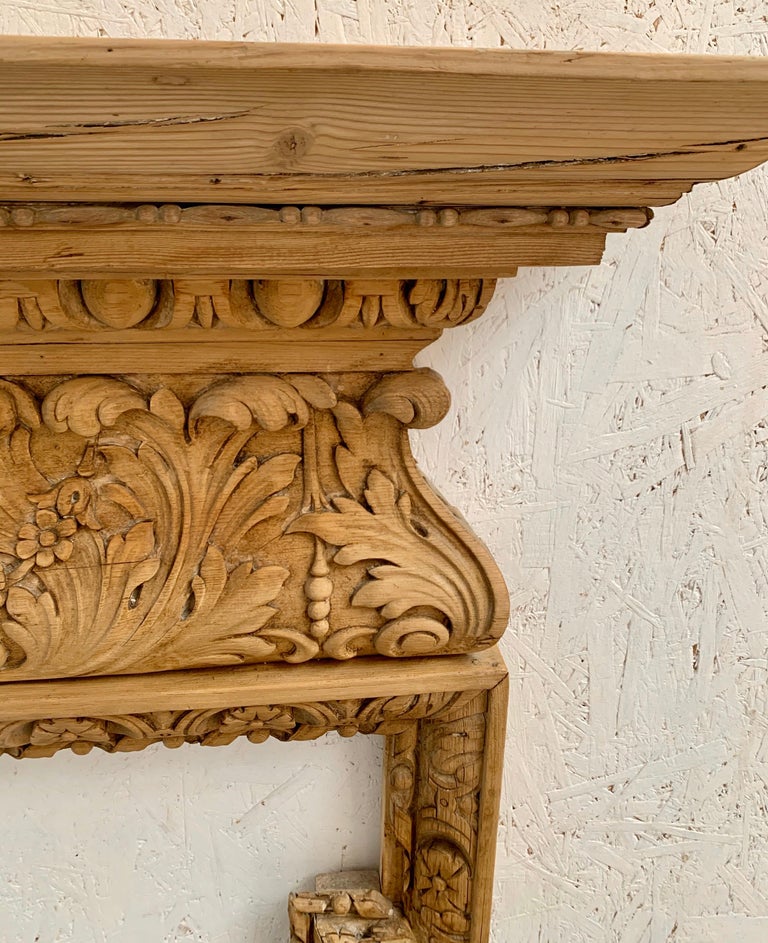 Pine Hand Carved Fireplace Mantel at 1stDibs