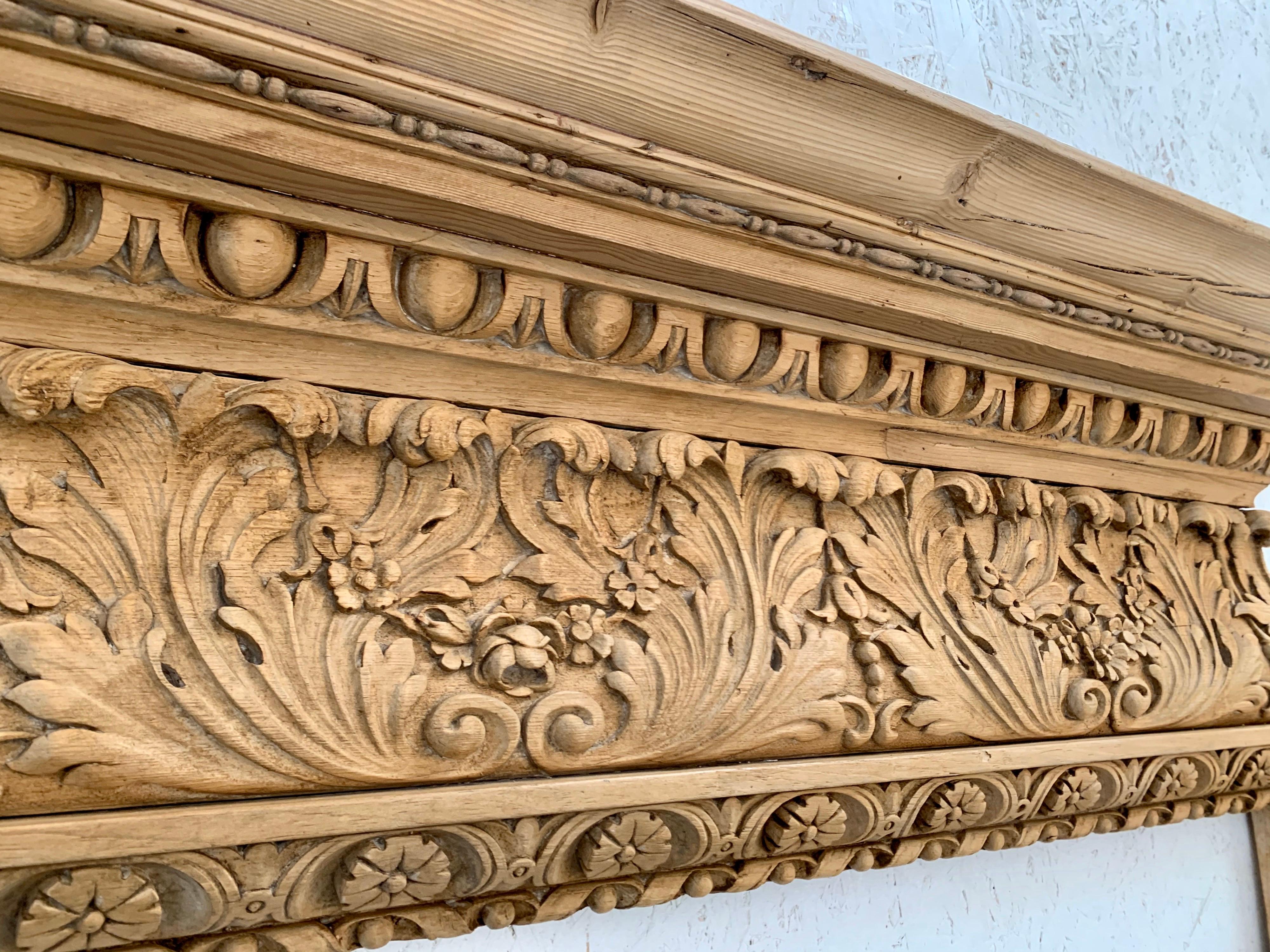 Hand-Carved Georgian Pine Hand Carved Fireplace Mantel