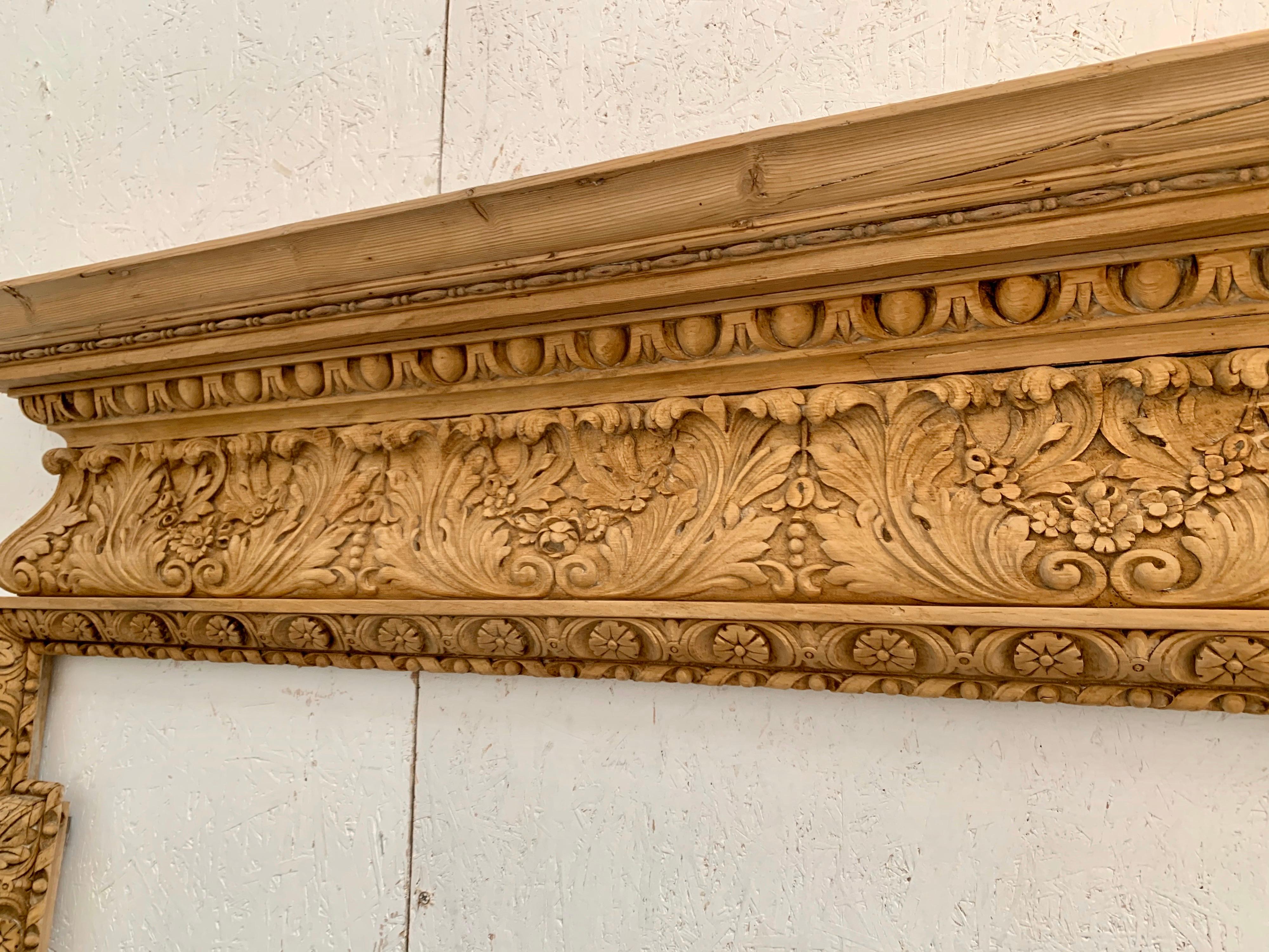 Georgian Pine Hand Carved Fireplace Mantel In Good Condition In London, GB