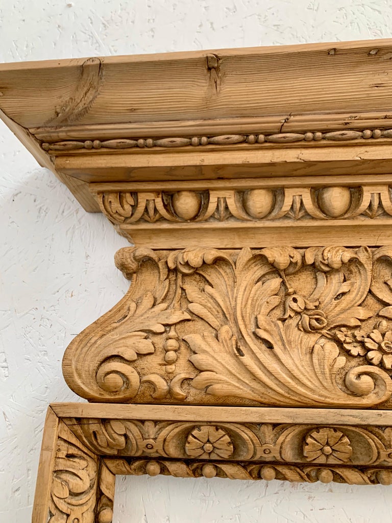 Pine Hand Carved Fireplace Mantel at 1stDibs
