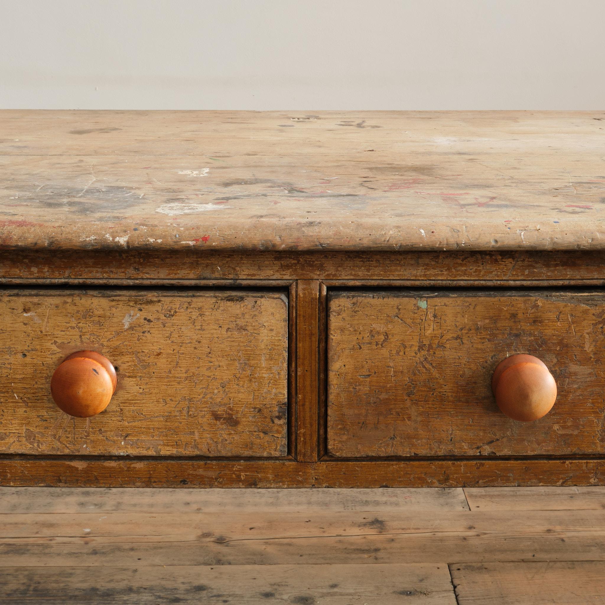 Georgian Pine Scullery Table In Original Paint For Sale 10