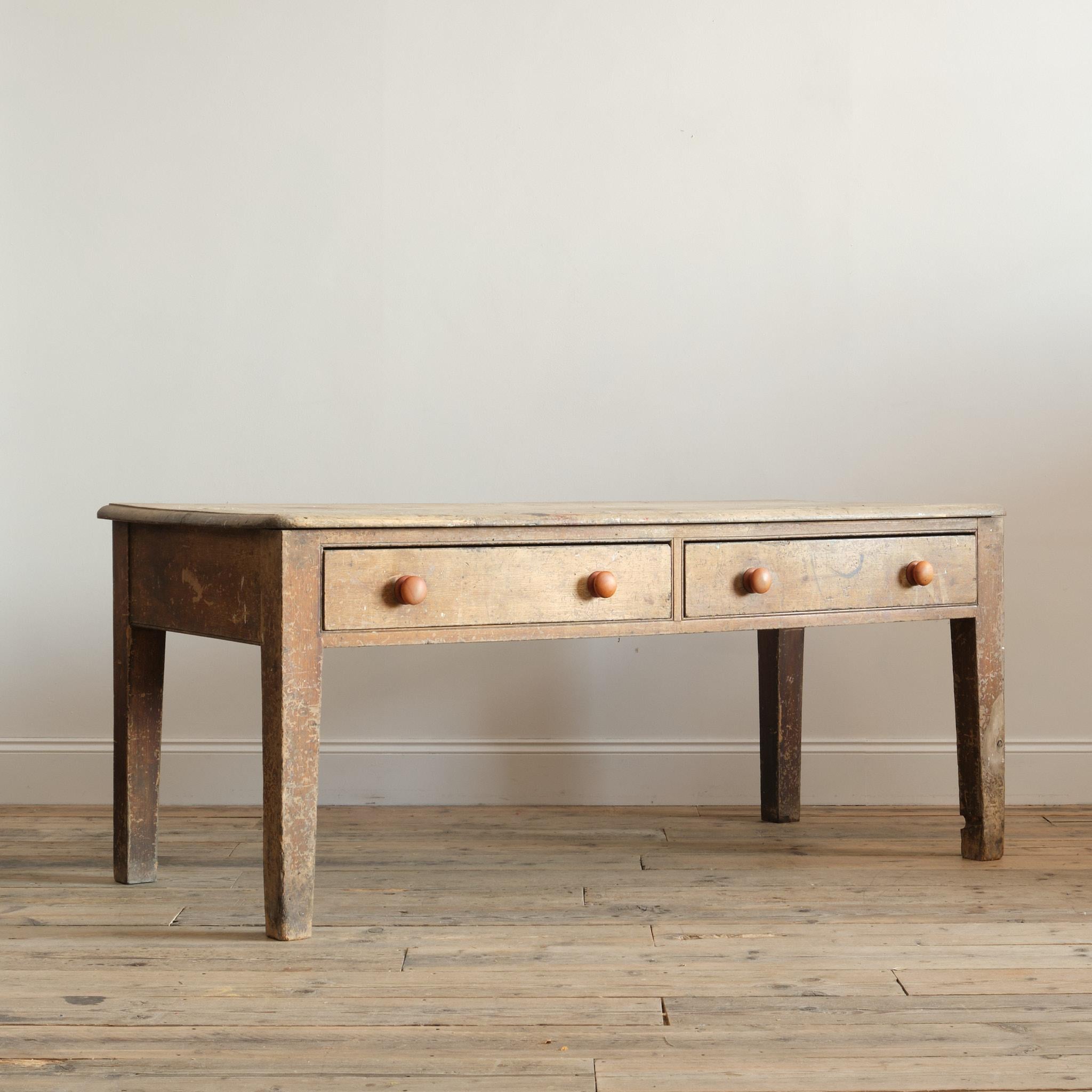 Georgian Pine Scullery Table In Original Paint In Distressed Condition For Sale In Batley, GB