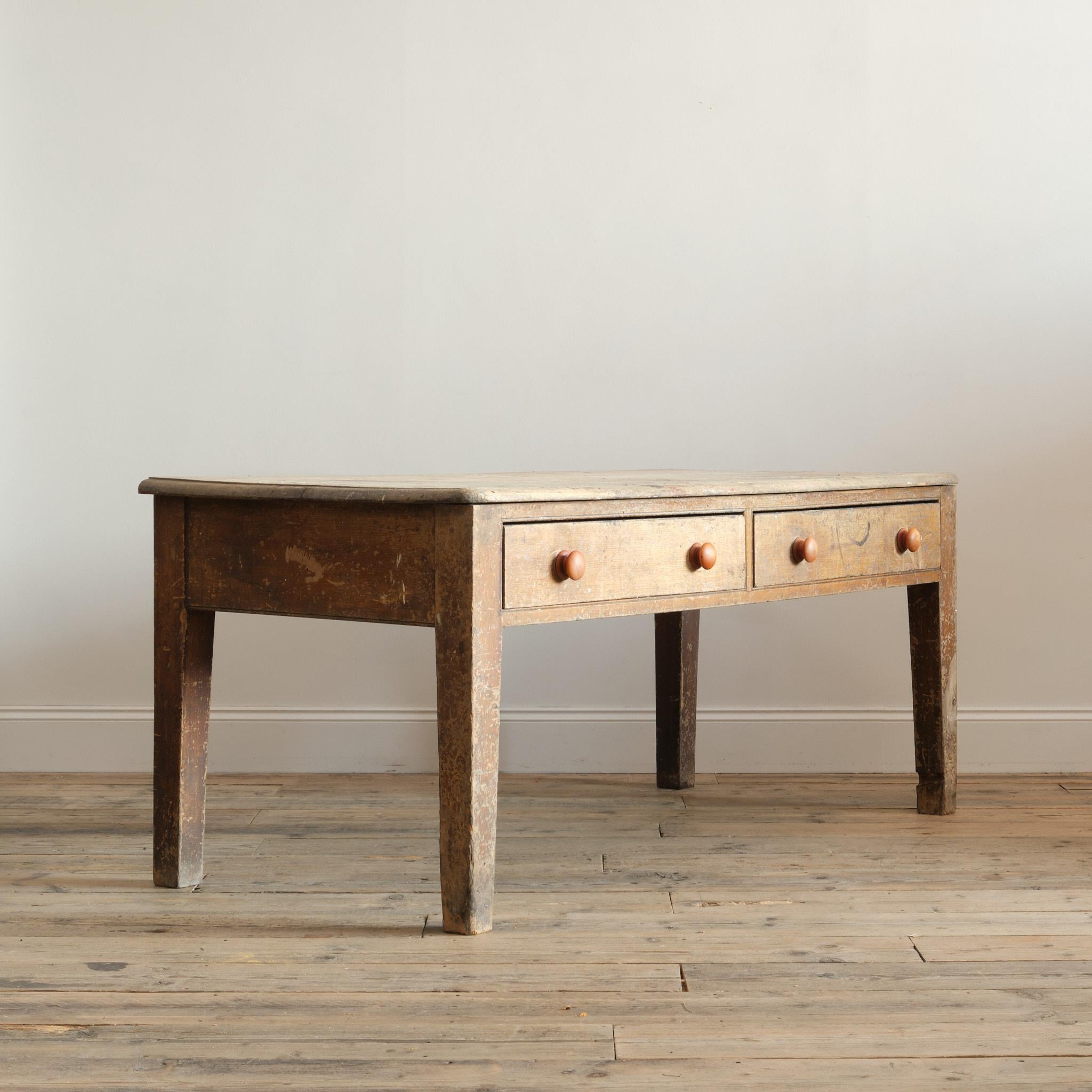 19th Century Georgian Pine Scullery Table In Original Paint For Sale