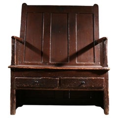 Antique Georgian Pine Settle in Original Paint