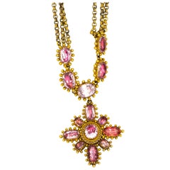 Georgian Pink Topaz and Gold Pendant and Chain