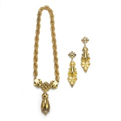 Georgian Pink Topaz and Pearl Cannetille Suite