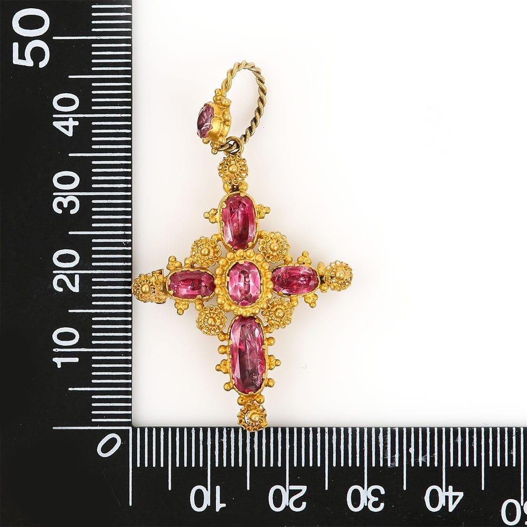 Georgian Pink Topaz Canetille Cross Pendant Brooch, in Original Case, Circa 1830 5