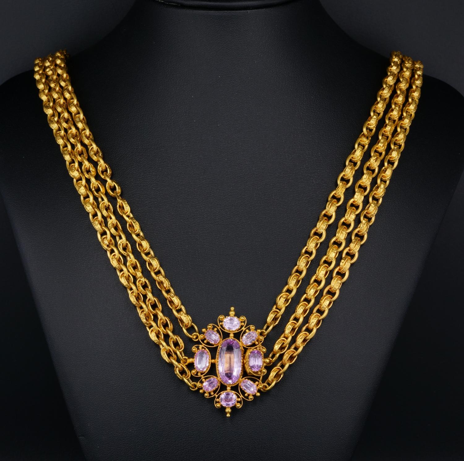 Georgian Pink Topaz Cannetille 18 Kt Necklace In Good Condition For Sale In Napoli, IT