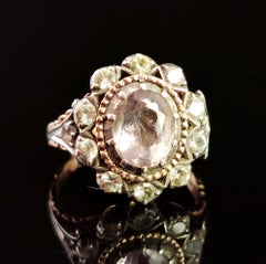 Georgian Pink Topaz Cluster Ring, 18 Karat Yellow Gold, Foiled Paste, Silver