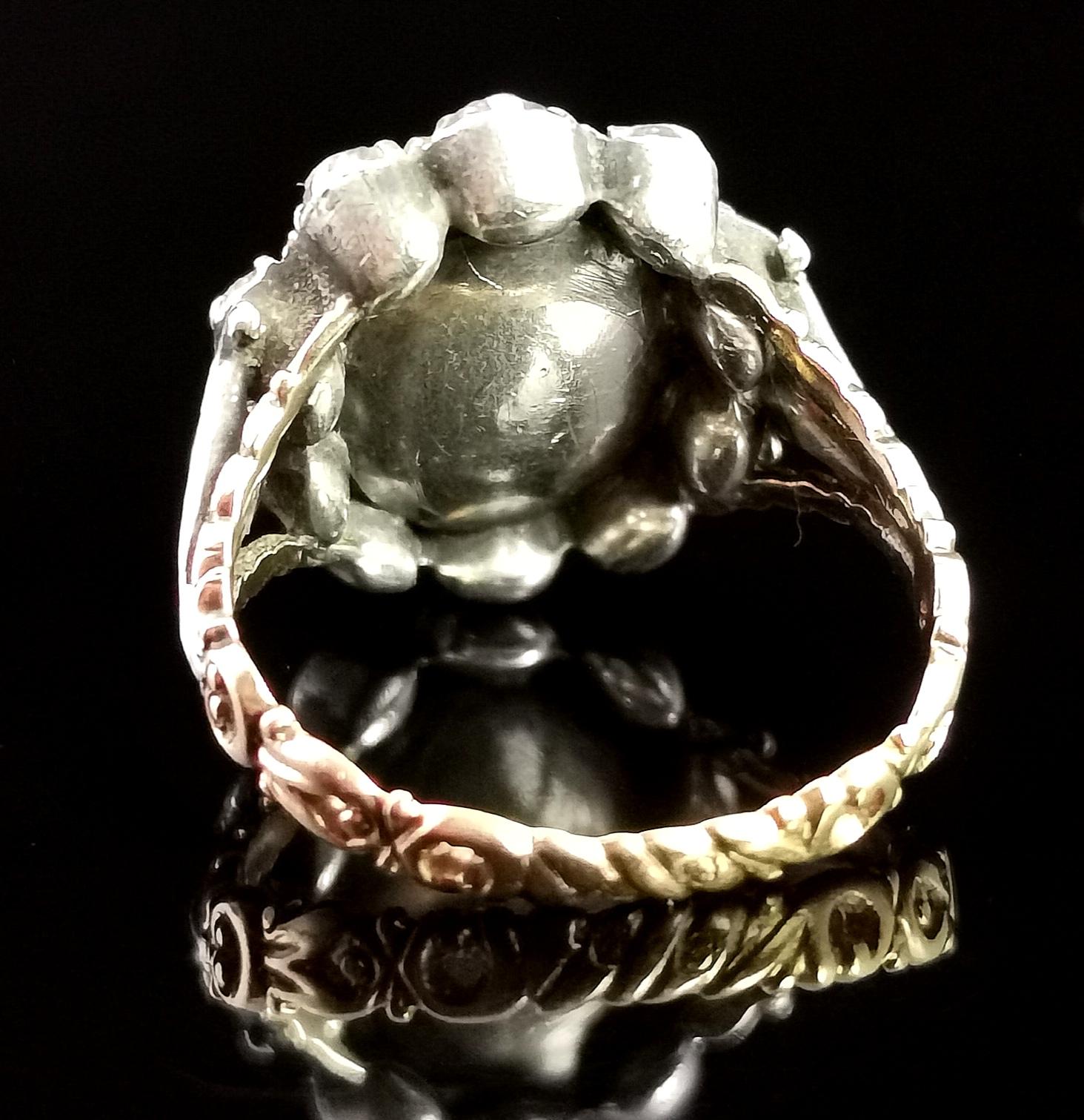 Georgian Pink Topaz Cluster Ring, 18 Karat Yellow Gold, Foiled Paste, Silver 1