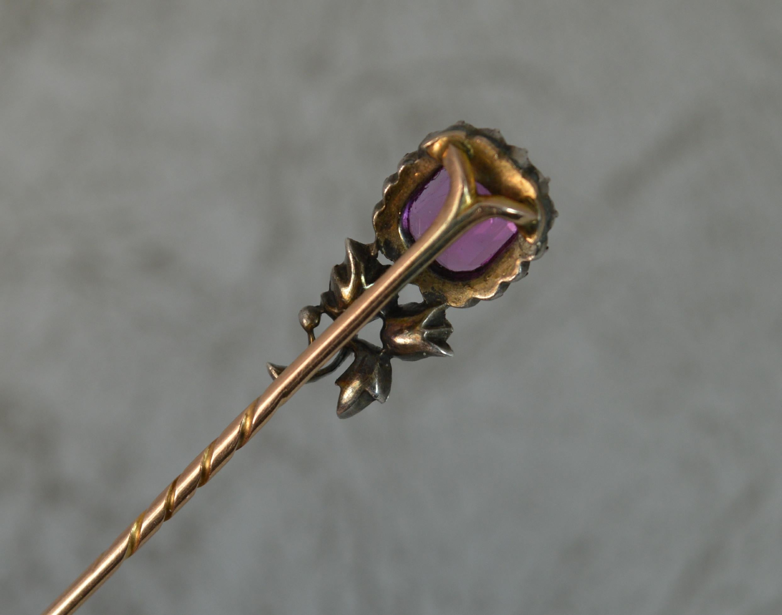 George III Georgian Pink White Paste Flower Head Rose Gold Stick Pin