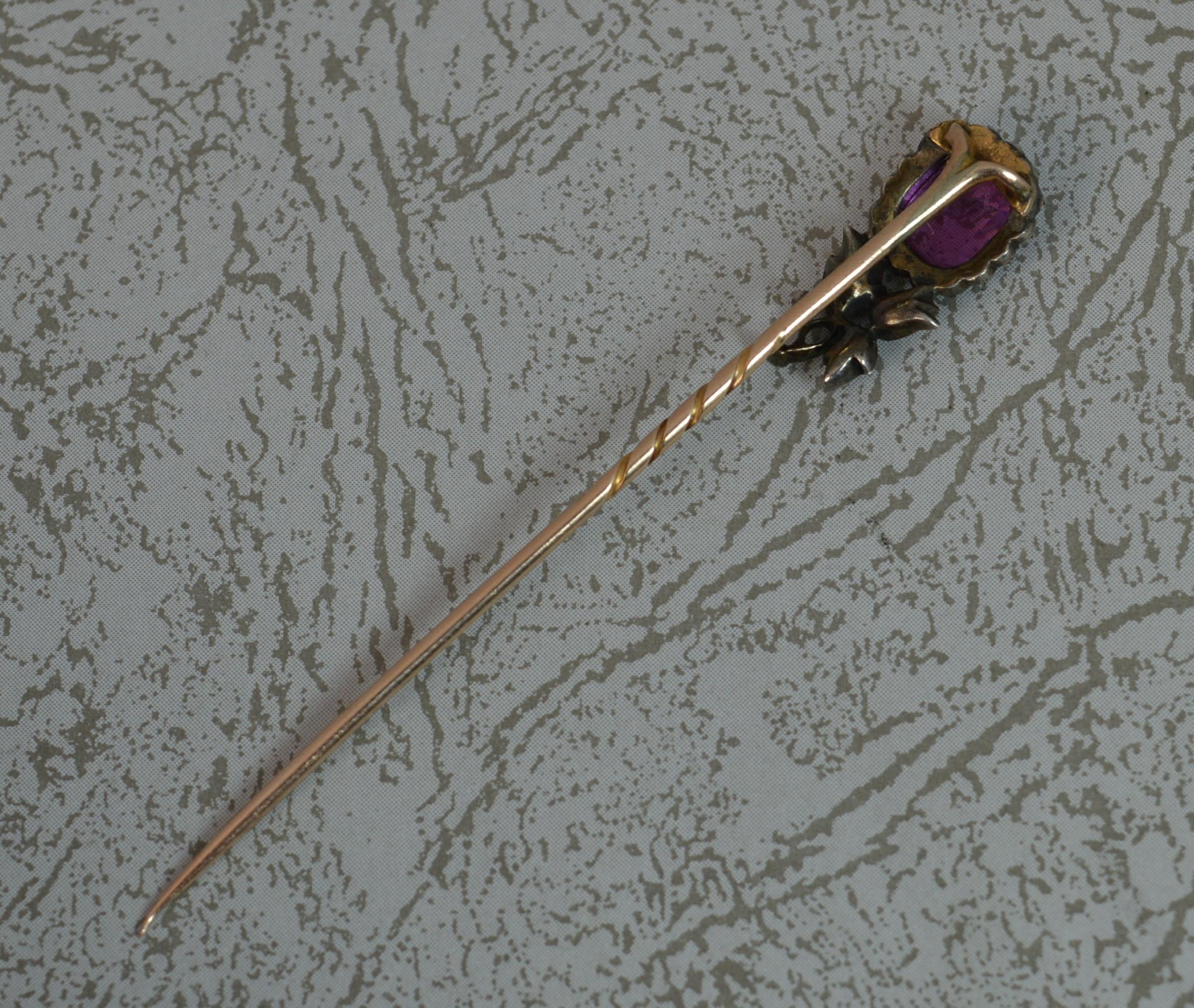 Georgian Pink White Paste Flower Head Rose Gold Stick Pin 1