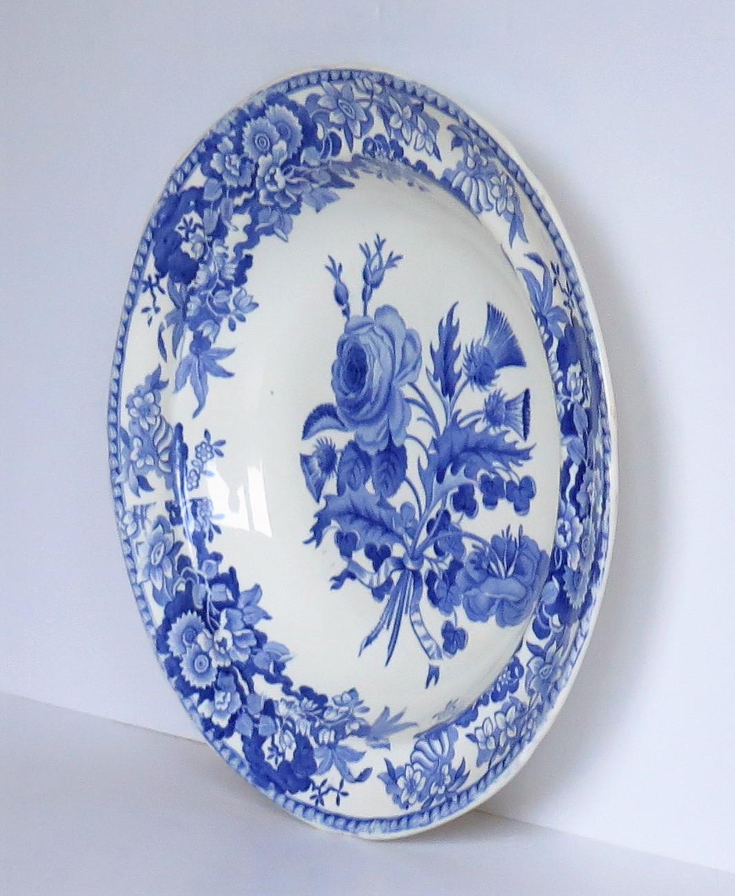 Glazed Georgian Plate or Bowl by Spode in Blue and White Union Wreath Ptn No.3, Ca 1820