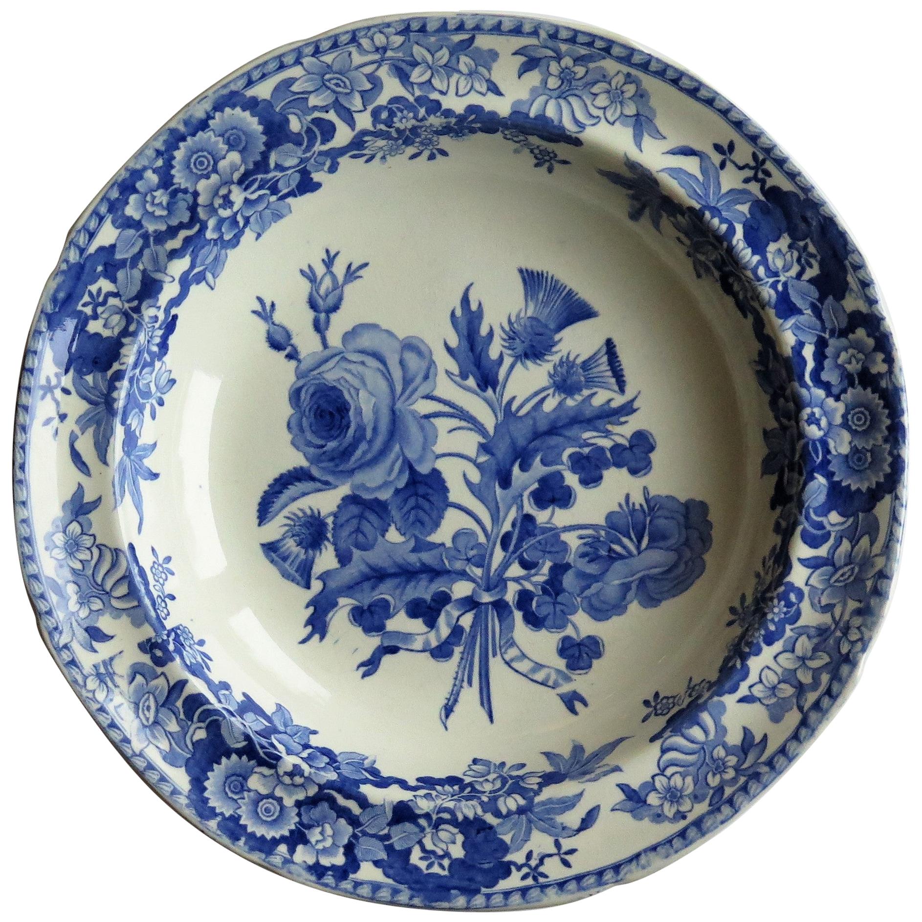 Georgian Plate or Bowl by Spode in Blue and White Union Wreath Ptn No.3, Ca 1820