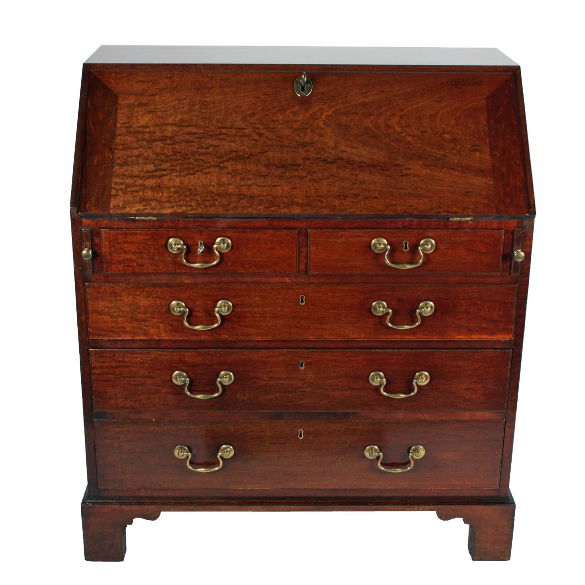 Chippendale 18th Century Georgian 'Plum Pudding' Mahogany Bureau Desk For Sale