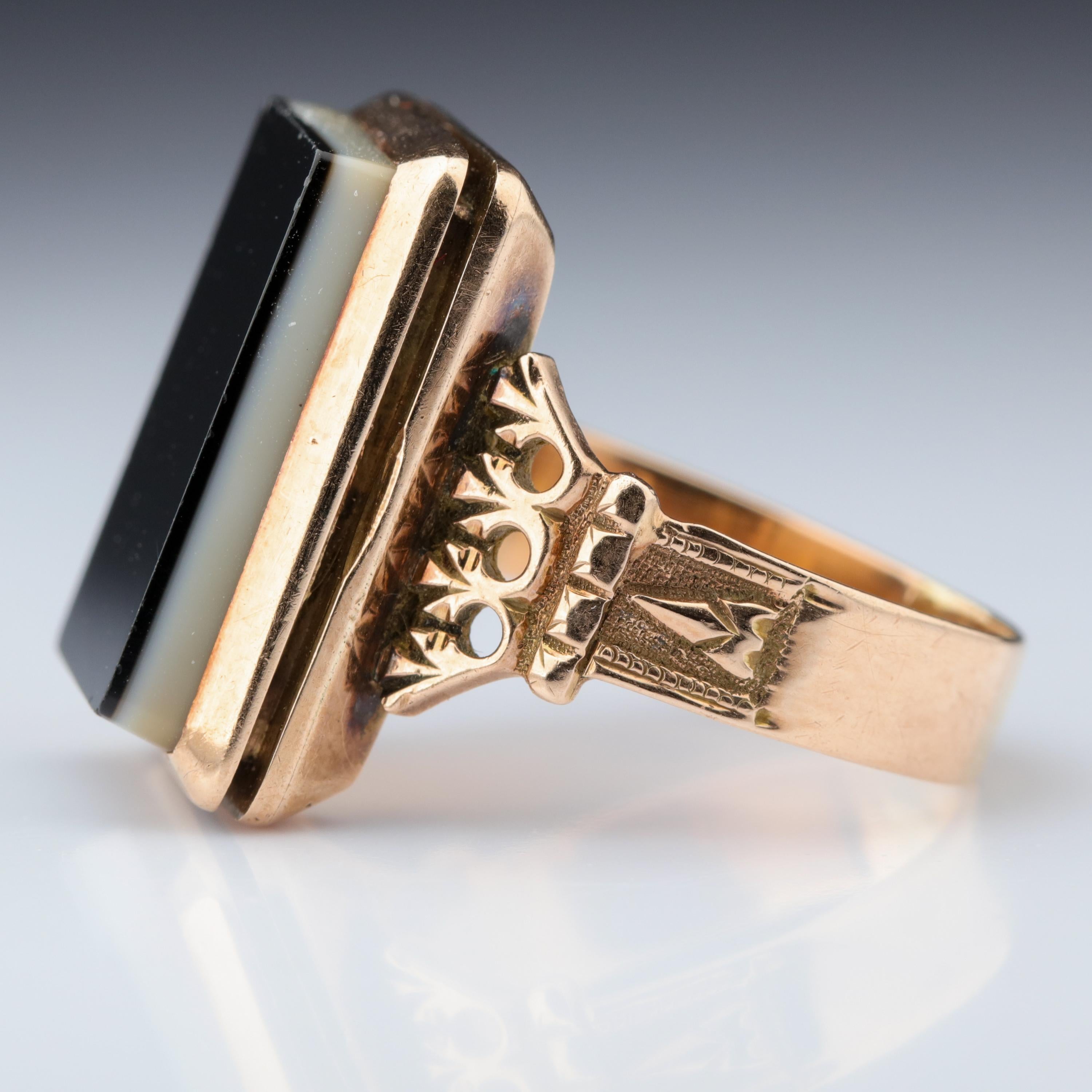 Women's or Men's Georgian Poison Ring in Gold with Onyx is Cunningly Beautiful