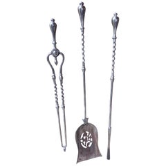 Georgian Polished Steel Fireplace Tool Set or Fire Irons, 18th-19th Century
