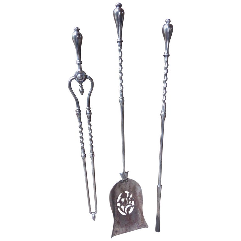 Georgian Polished Steel Fireplace Tool Set Or Fire Irons 18th