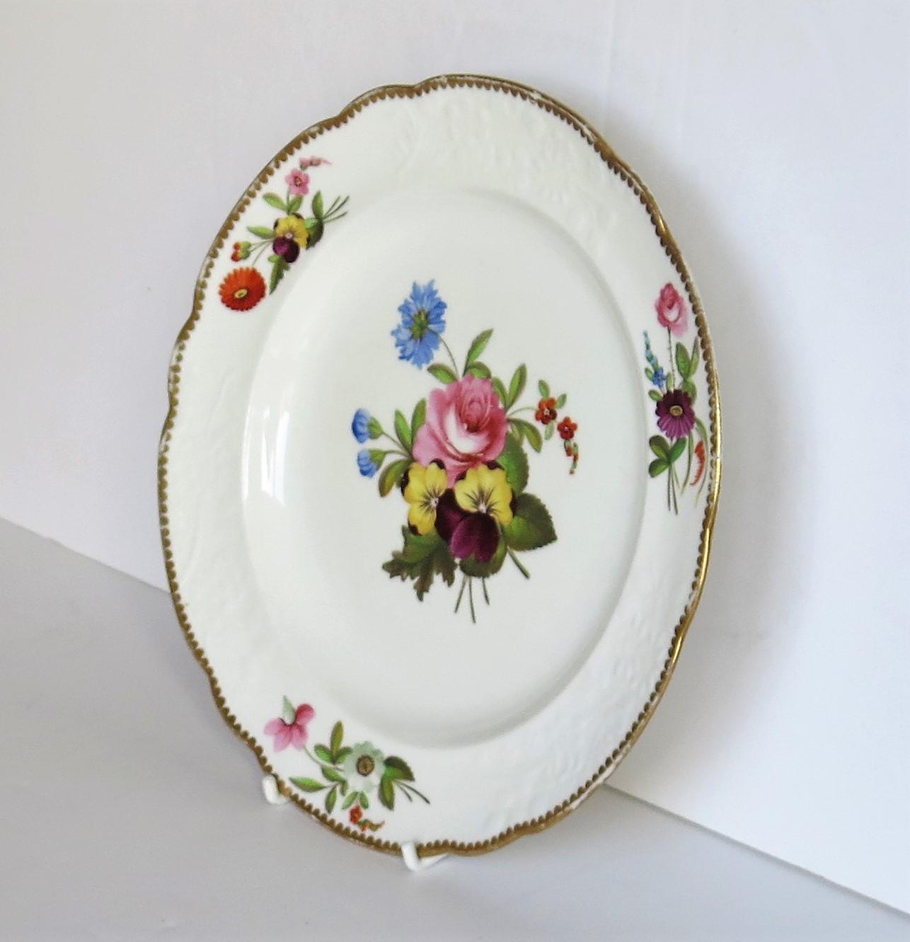 English Georgian Porcelain Plate by Spode Hand Painted Botanical Ptn 3127, circa 1820