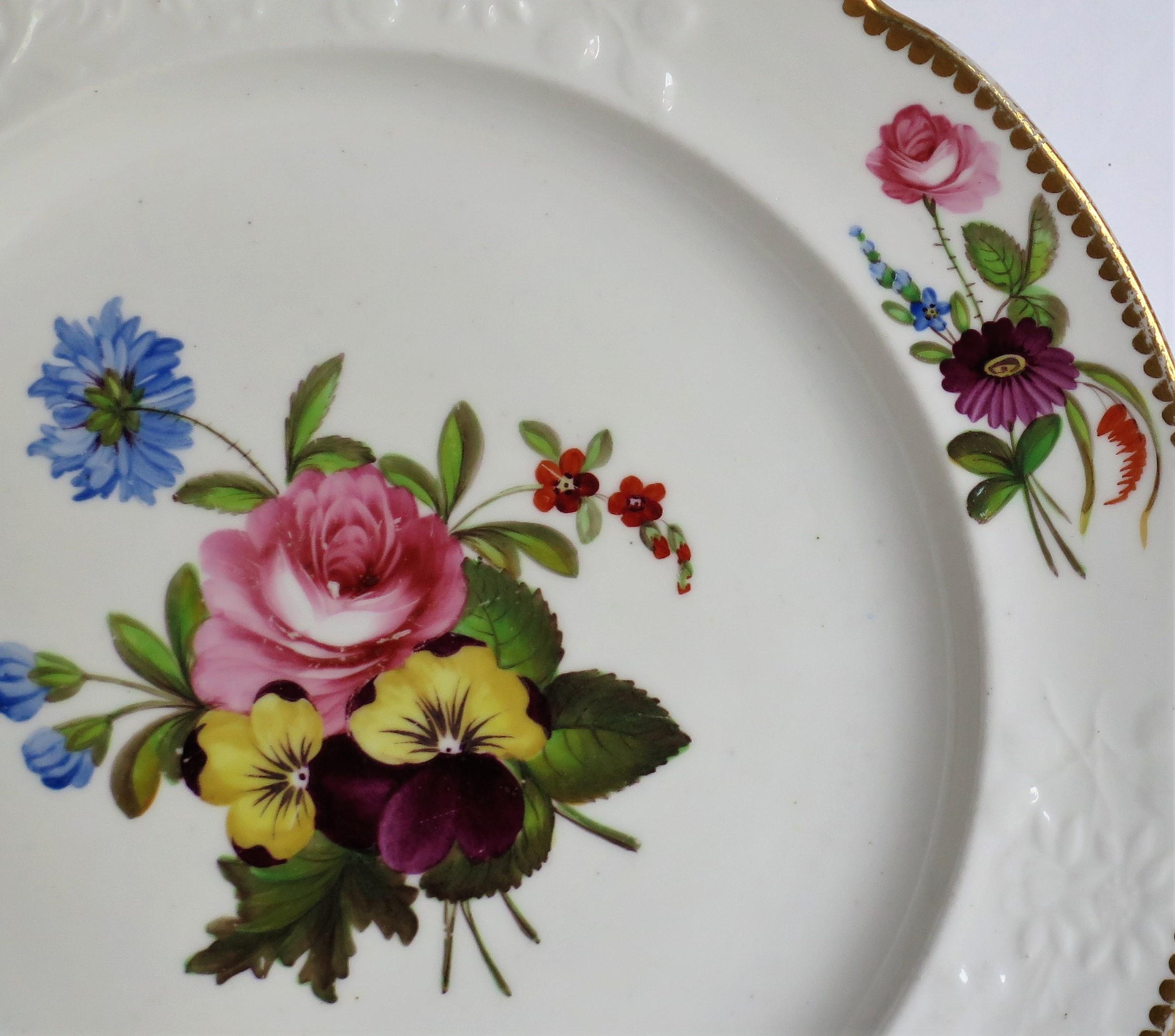 19th Century Georgian Porcelain Plate by Spode Hand Painted Botanical Ptn 3127, circa 1820 For Sale