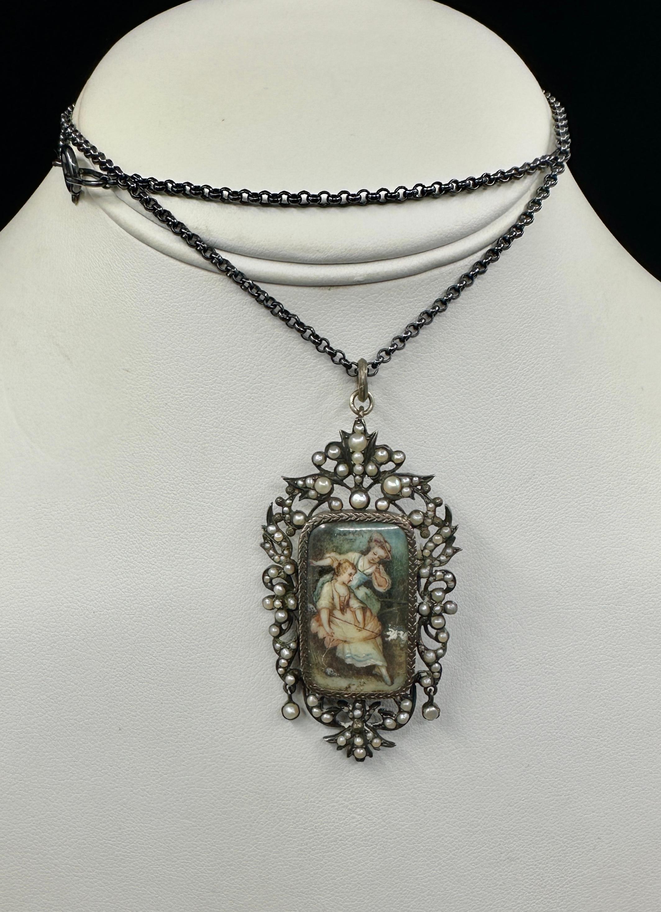Georgiano Ritratto georgiano di perla Collana Spilla Donna Inseparabili c1830 Argento in vendita