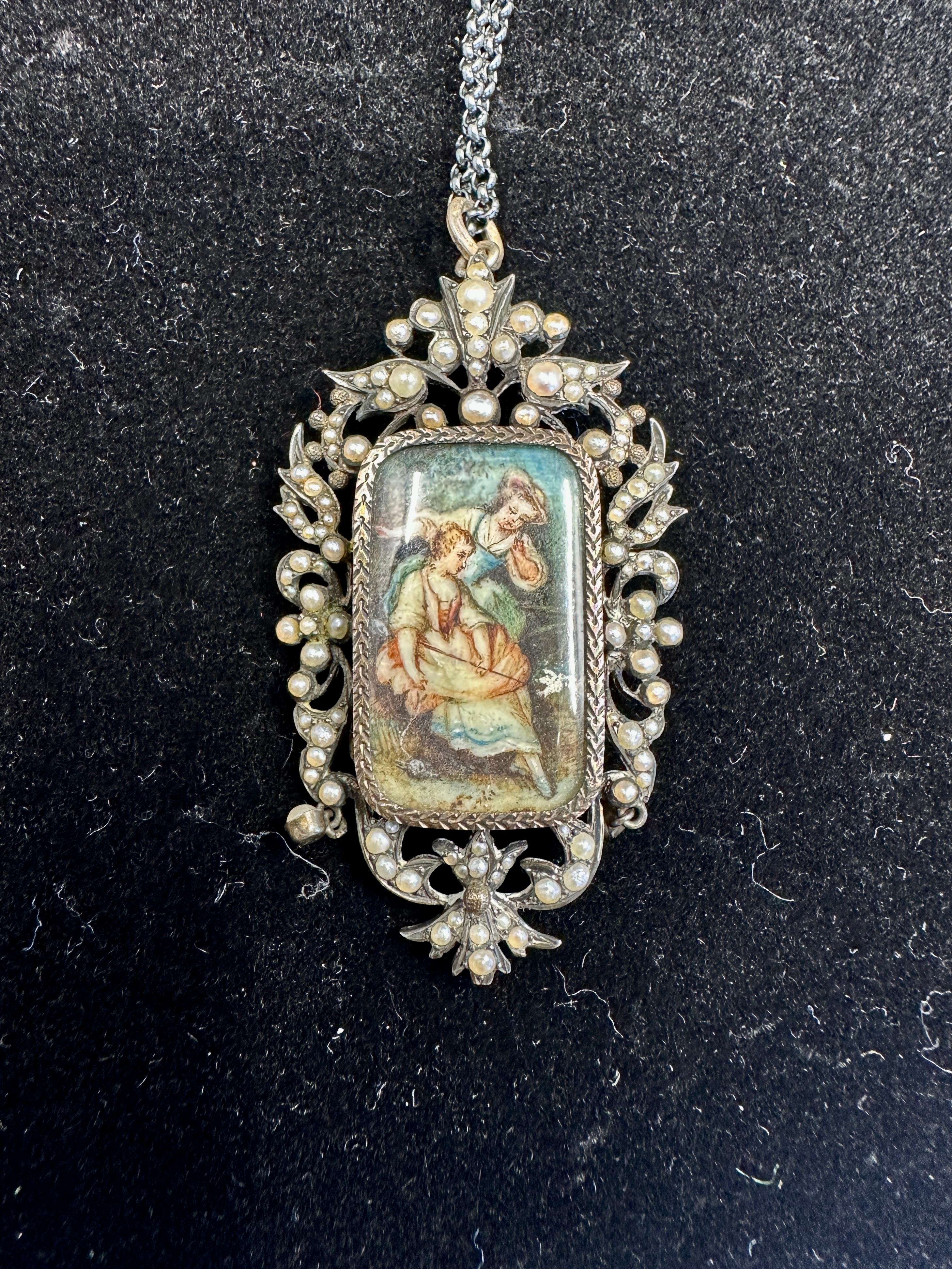 Perlina Ritratto georgiano di perla Collana Spilla Donna Inseparabili c1830 Argento in vendita