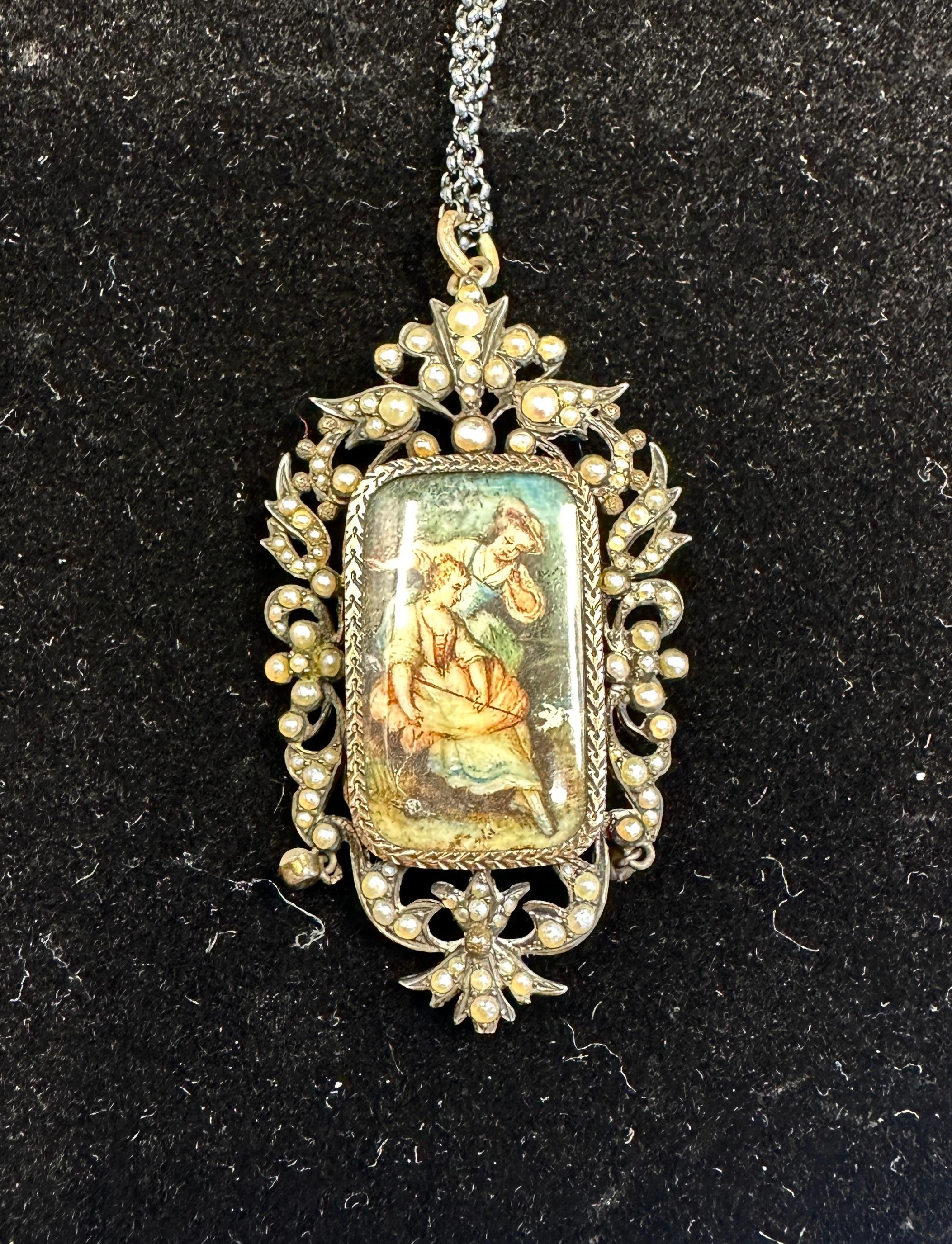 Ritratto georgiano di perla Collana Spilla Donna Inseparabili c1830 Argento In condizioni ottime in vendita a New York, NY